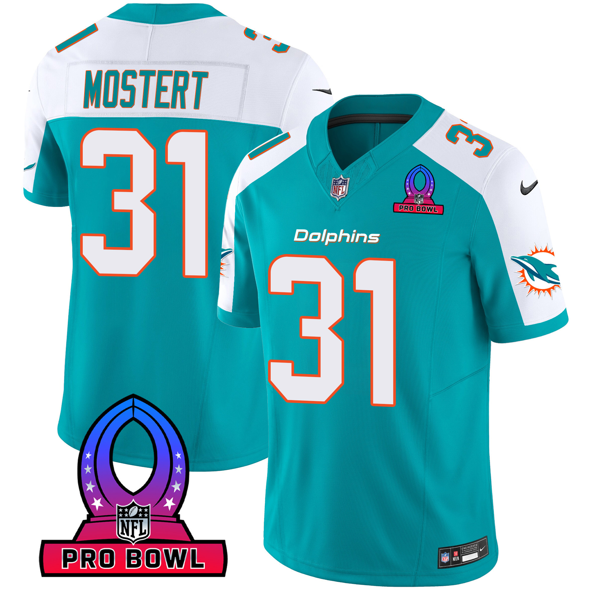 Raheem Mostert Men's Miami Dolphins 2024 Pro Bowl Patch Vapor Aqua Alternate Jersey - All Stitched 