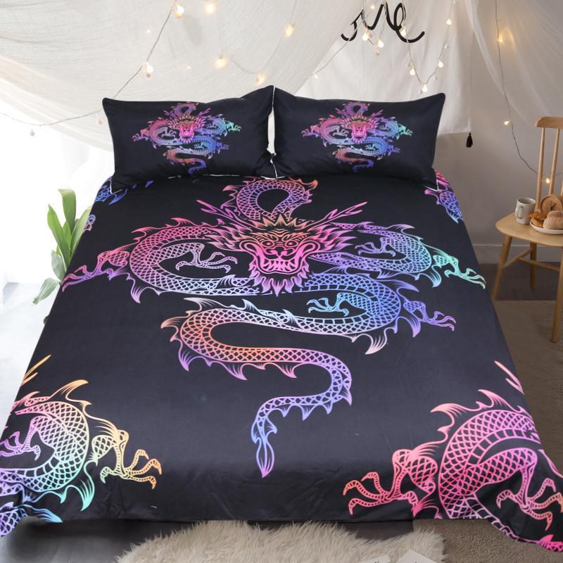 Rainbow Chinese Dragon 3D Customized Duvet Cover Bedding Set