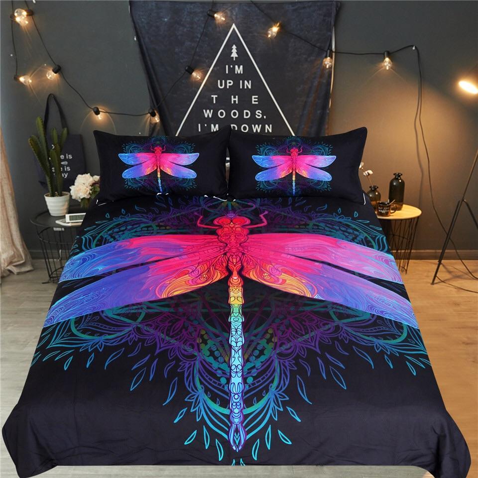 Rainbow Dragonfly 3D Customized Duvet Cover Bedding Set