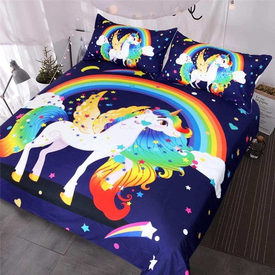 Rainbow Flying Unicorn 3D Customized Duvet Cover Bedding Set