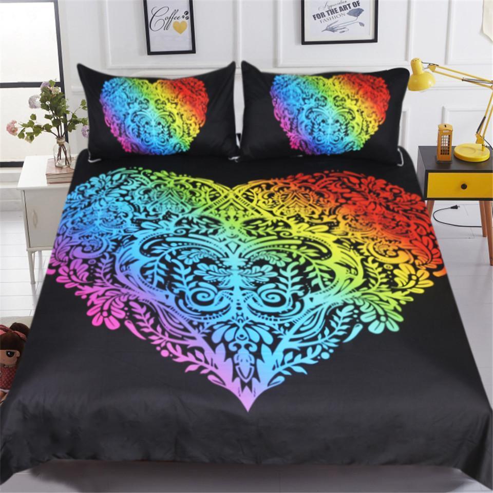 Rainbow Heart Leaves Design Art Hop 3D Customized Duvet Cover Bedding Set