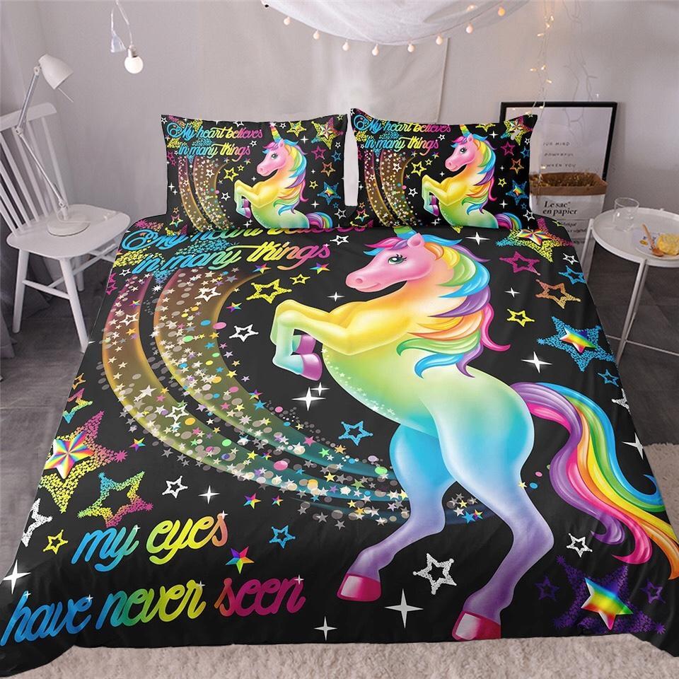Rainbow Unicorn Withparklingtars 3D Customized Duvet Cover Bedding Set