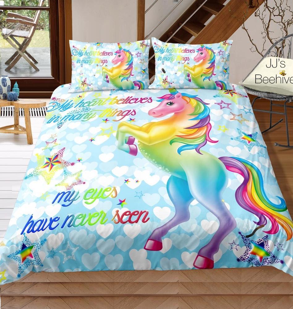 Rainbow Unicorn Withtars (Blue)3D Customized Duvet Cover Bedding Set