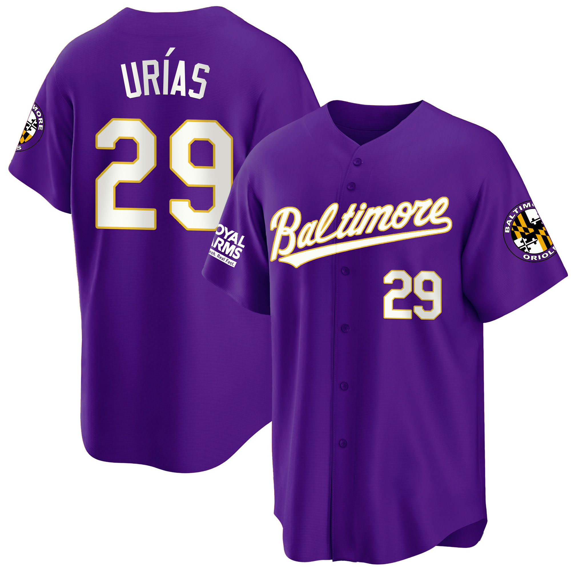 Ramón Urías Men’s Baltimore Orioles 2023 Gold Cool Purple Jersey - All Stitched