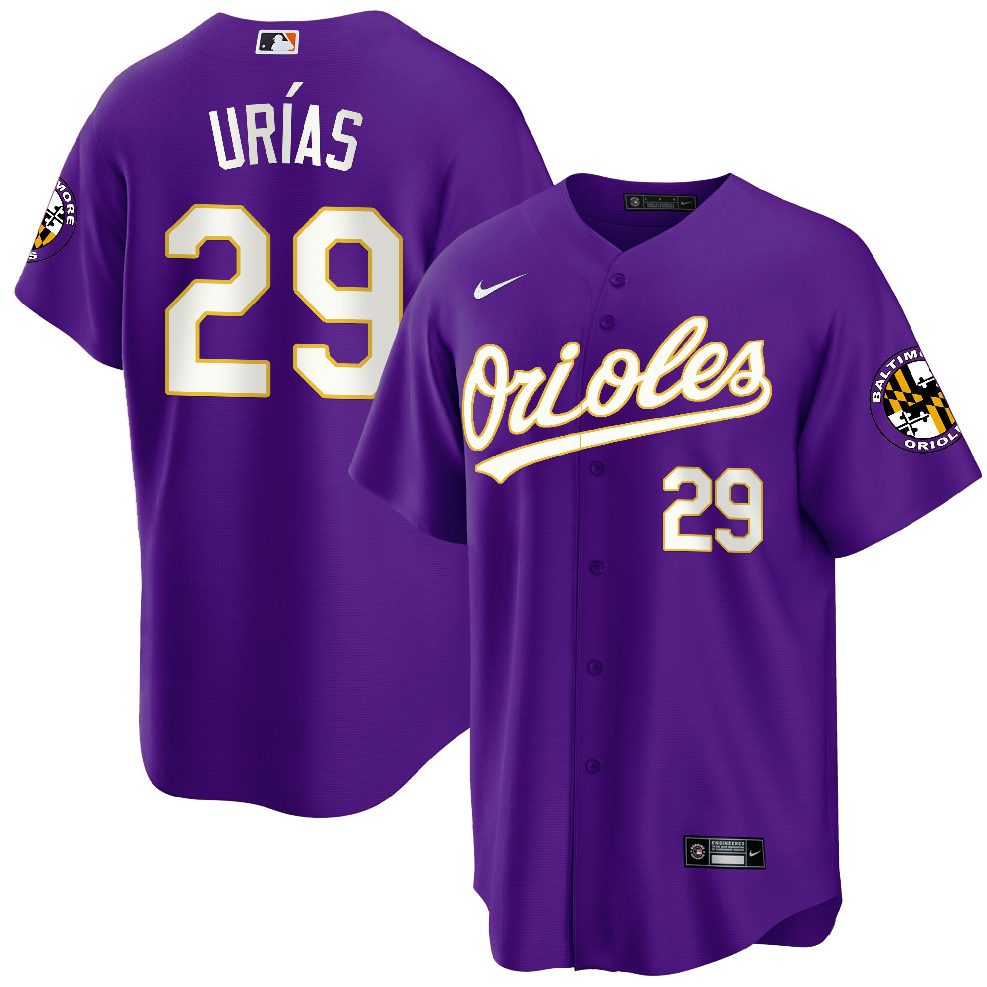 Ramón Urías Men’s Baltimore Orioles 2023 Special Gold Cool Purple Jersey - All Stitched