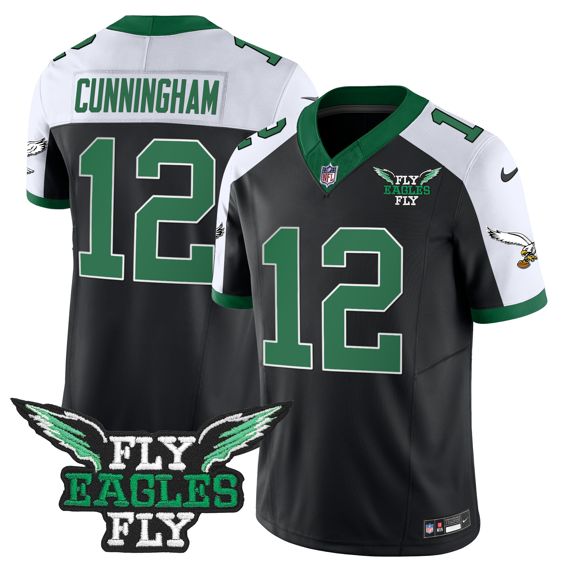 Randall Cunningham Men's Fly Philadelphia Eagles Fly Patch Throwback Kelly Green Vapor Black Alternate Jersey - All Stitched