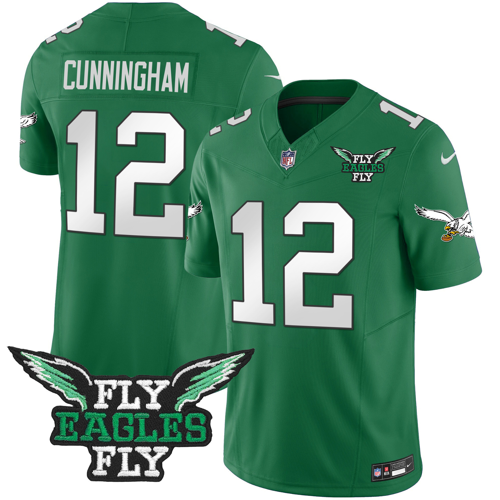 Randall Cunningham Men's Fly Philadelphia Eagles Fly Patch Throwback Kelly Green Vapor Jersey - All Stitched
