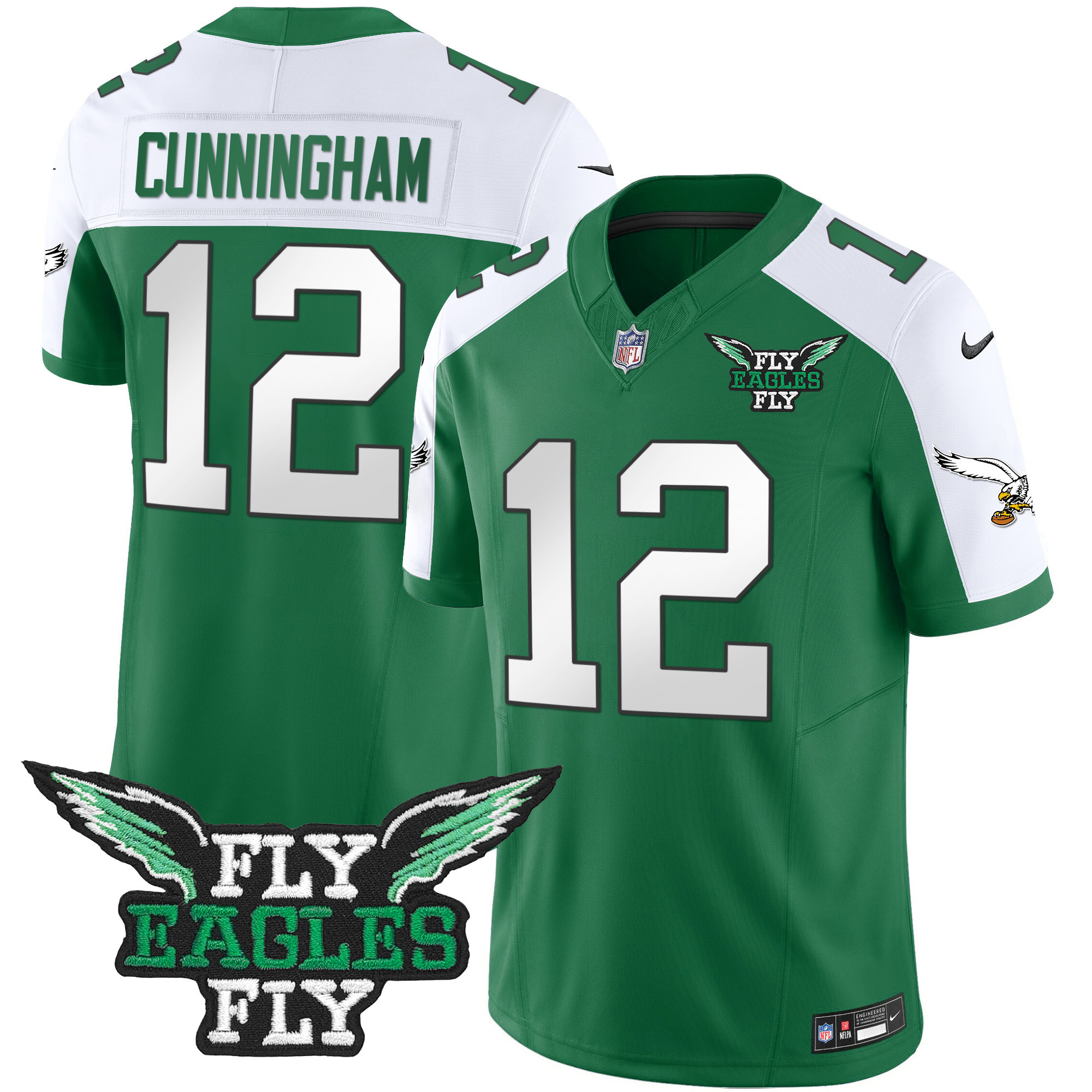 Randall Cunningham Men's Fly Philadelphia Eagles Fly Patch Throwback Kelly Green Vapor Kelly Alternate Jersey - All Stitched