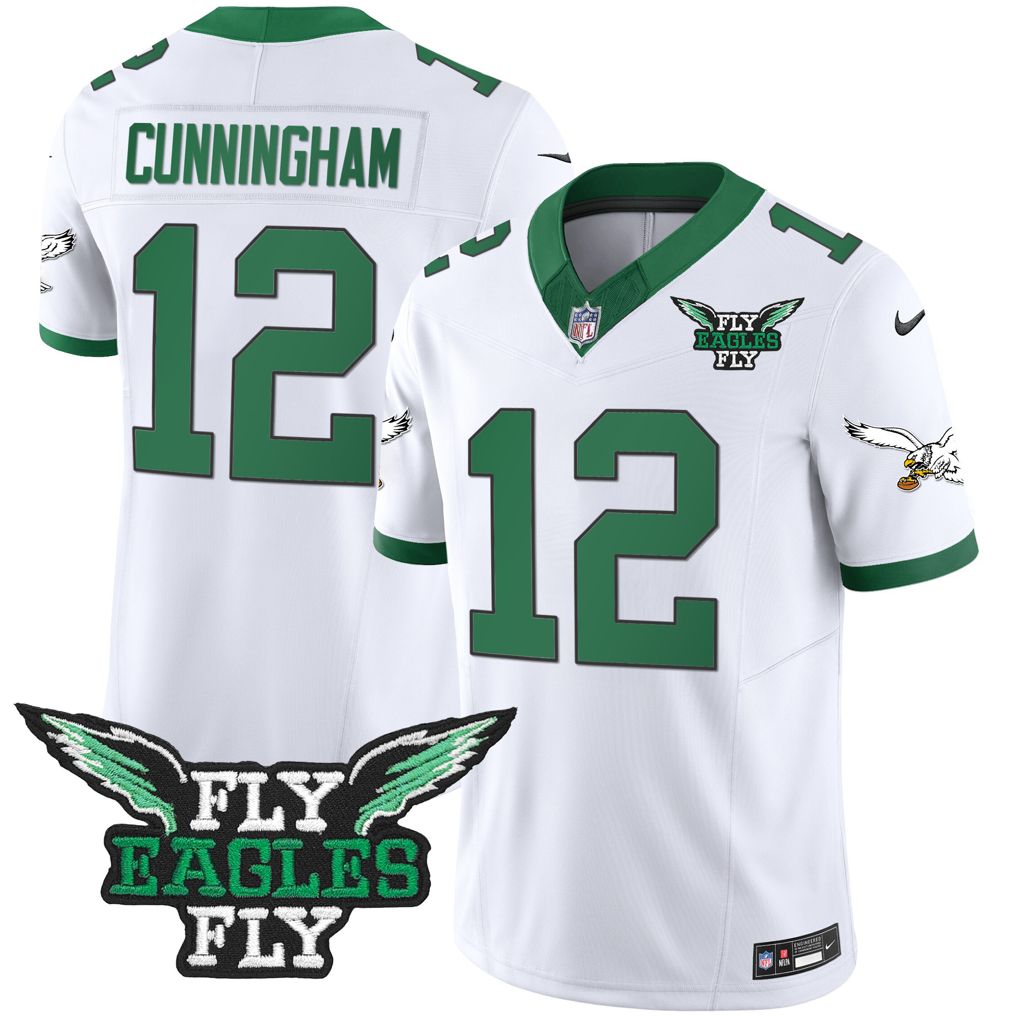 Randall Cunningham Men's Fly Philadelphia Eagles Fly Patch Throwback Kelly Green Vapor Kelly White Jersey - All Stitched