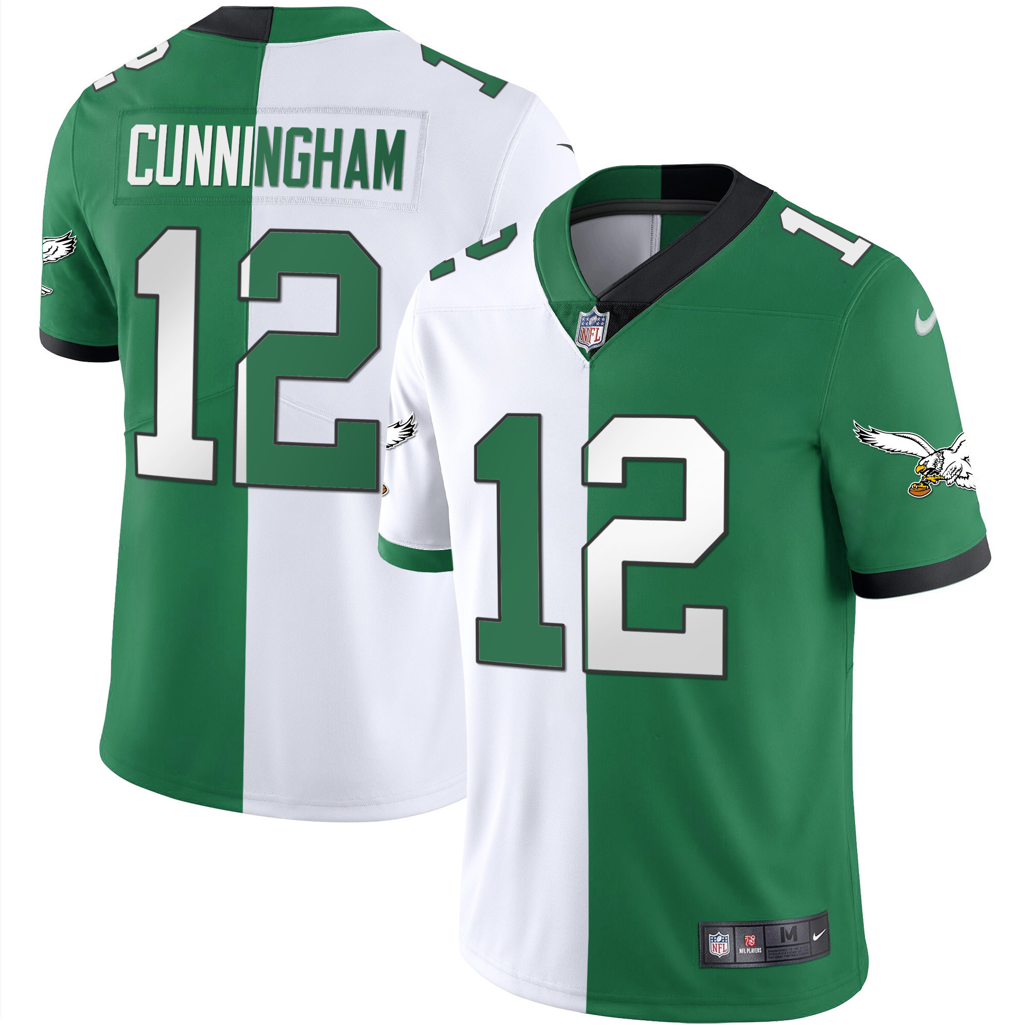 Randall Cunningham Men's Philadelphia Eagles Gold & Kelly Vapor Throwback Split Jersey - All Stitched