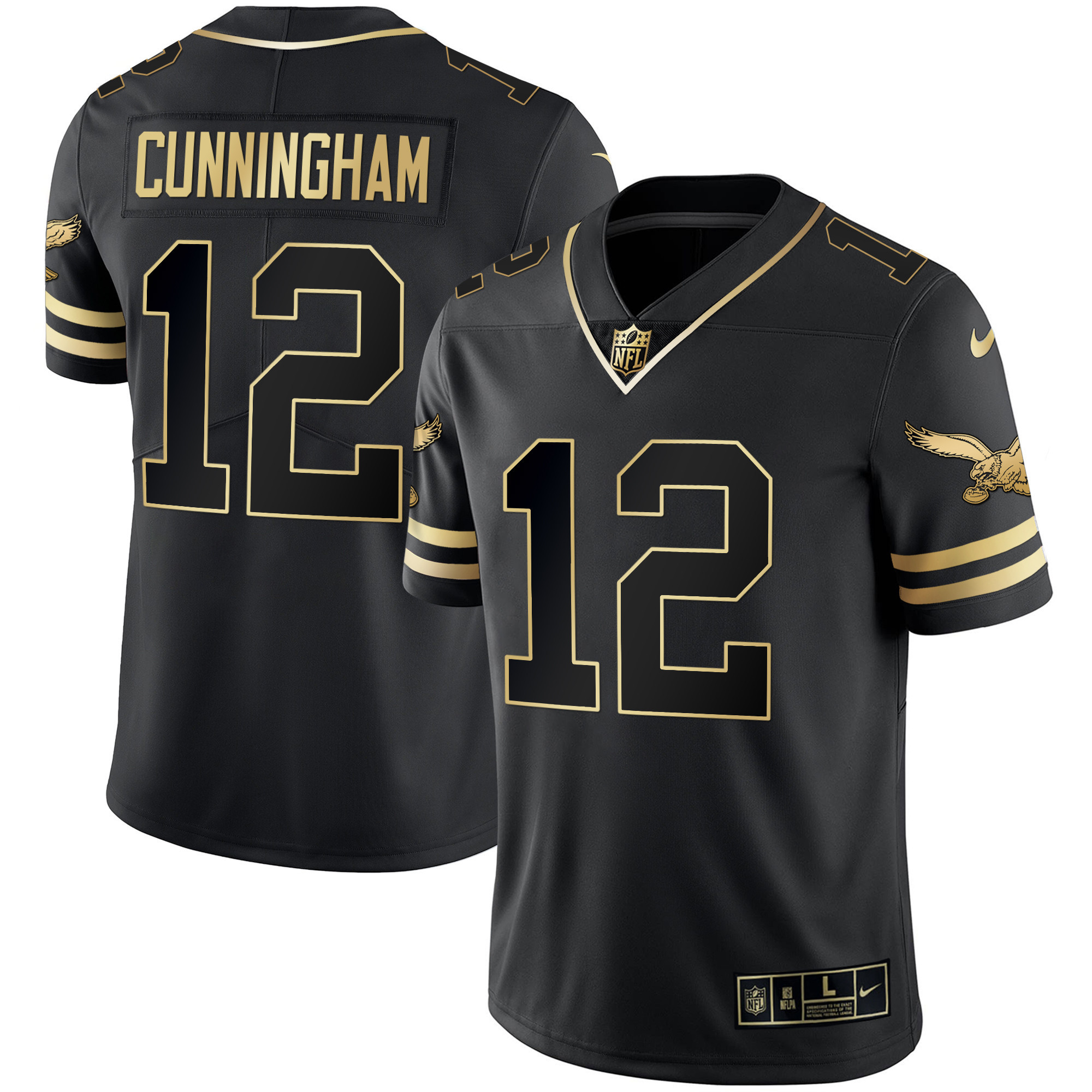 Randall Cunningham Men's Philadelphia Eagles Gold & Kelly Vapor V2 Black Gold Jersey - All Stitched