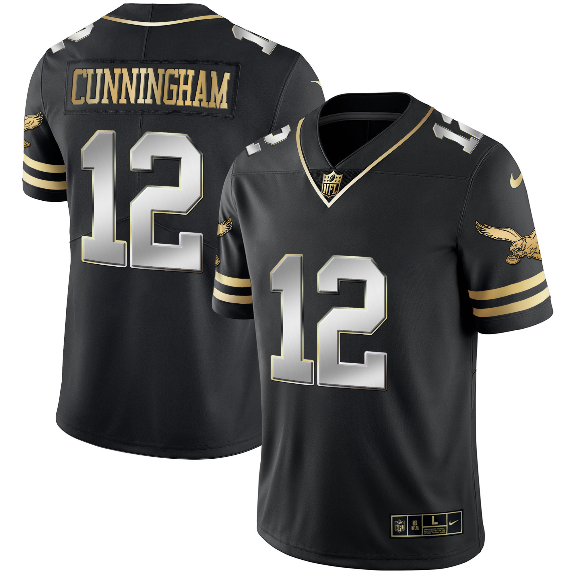 Randall Cunningham Men's Philadelphia Eagles Gold & Kelly Vapor V2 Black Limited Jersey - All Stitched