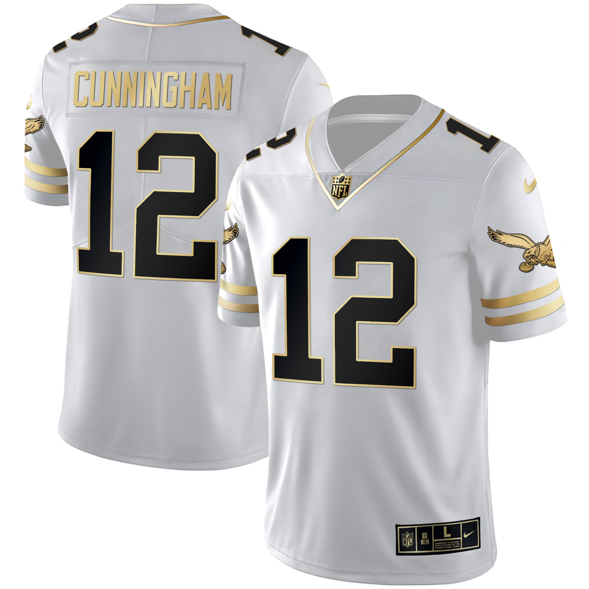 Randall Cunningham Men's Philadelphia Eagles Gold & Kelly Vapor V2 White Gold Jersey - All Stitched