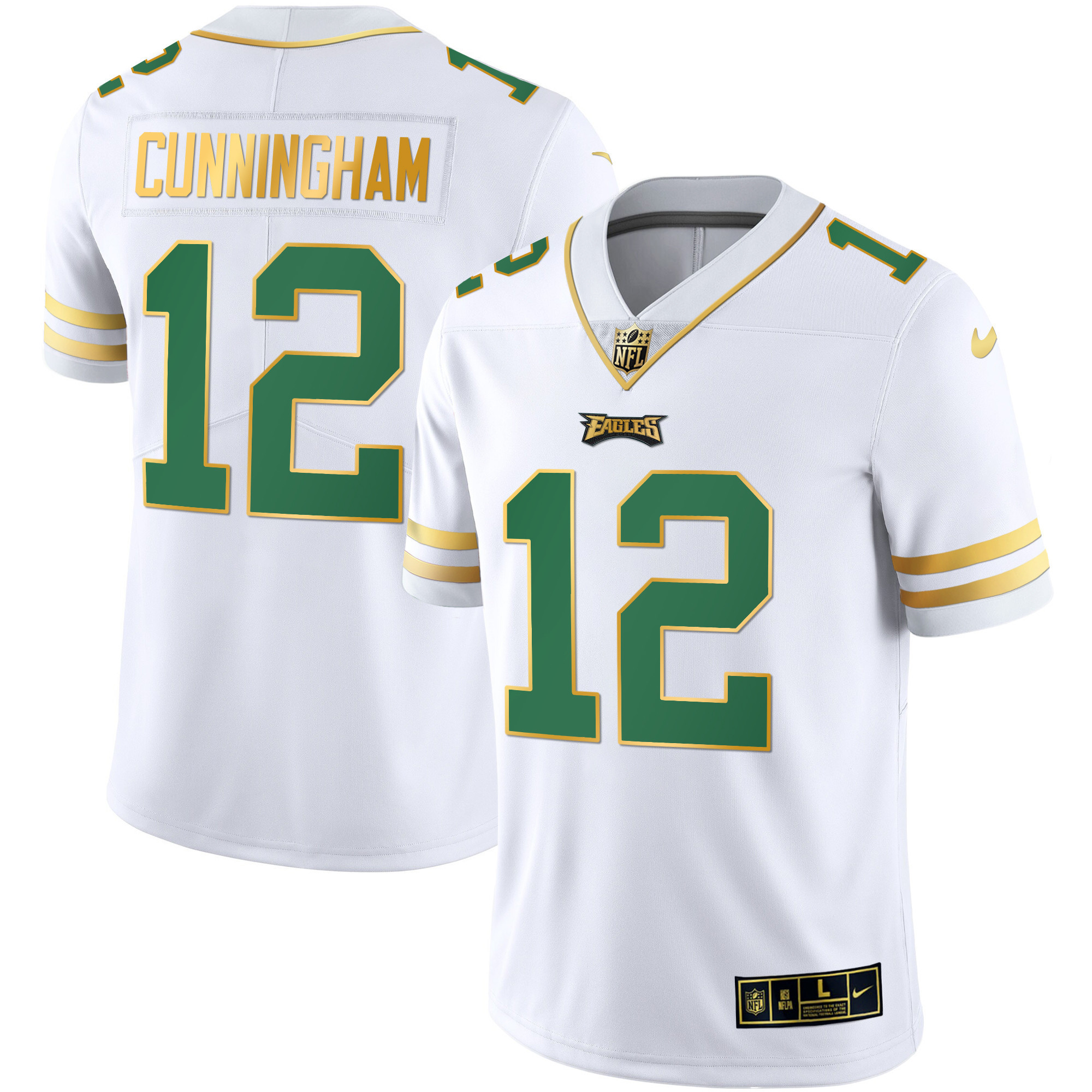 Randall Cunningham Men's Philadelphia Eagles Gold & Kelly Vapor V3 Kelly White Jersey - All Stitched