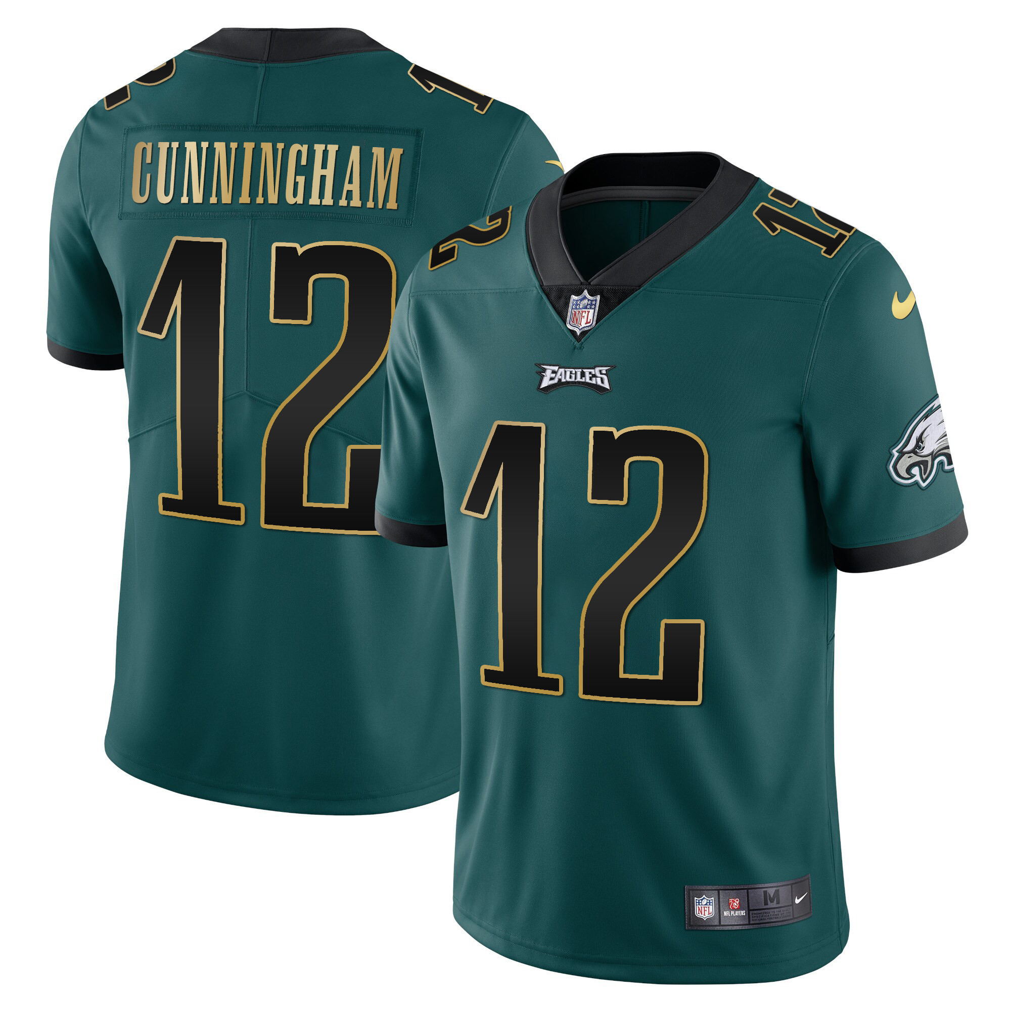 Randall Cunningham Men's Philadelphia Eagles Gold Trim Vapor Player Midnight Green Gold Trim Jersey - All Stitched