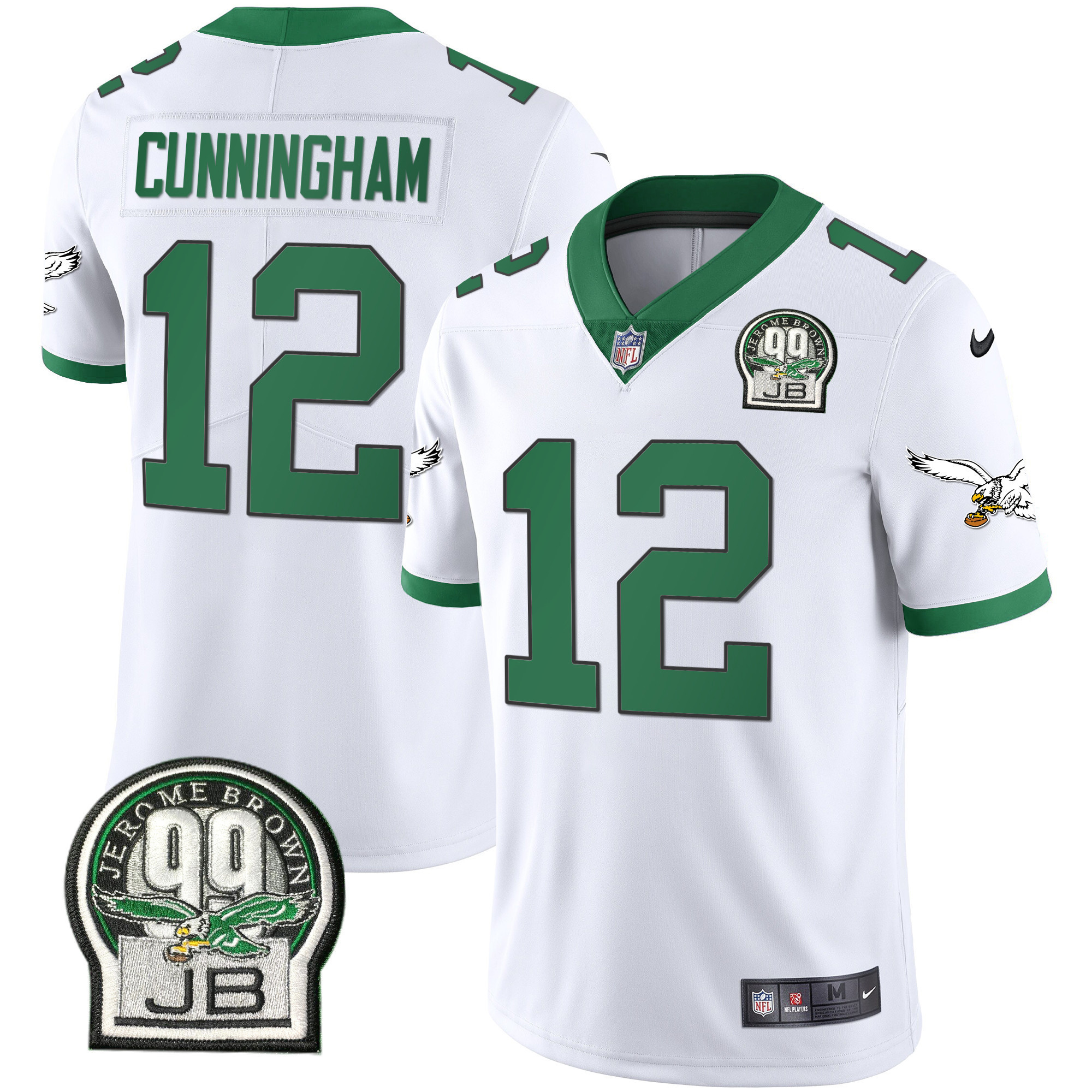 Randall Cunningham Men's Philadelphia Eagles Jerome Brown Retired Patch Gold & Kelly Kelly White Jersey - All Stitched