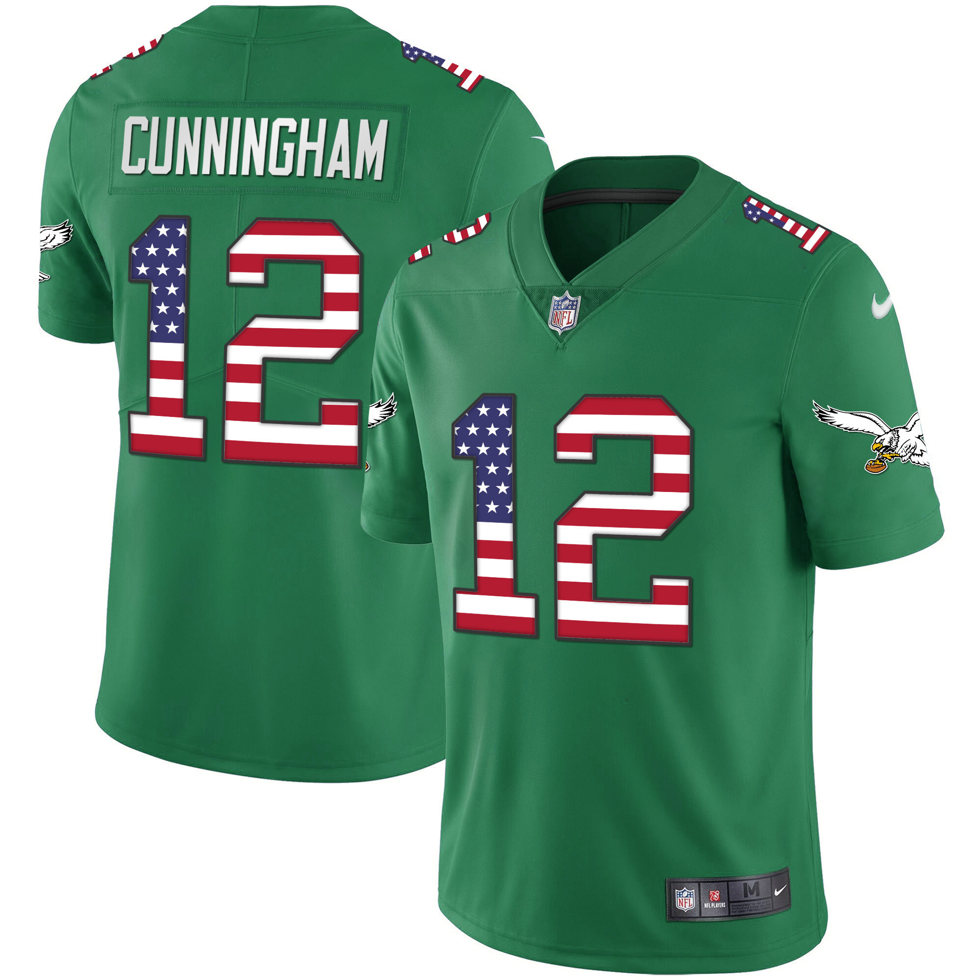 Randall Cunningham Men's Philadelphia Eagles Kelly Green Gold Flag Vapor Jersey - All Stitched