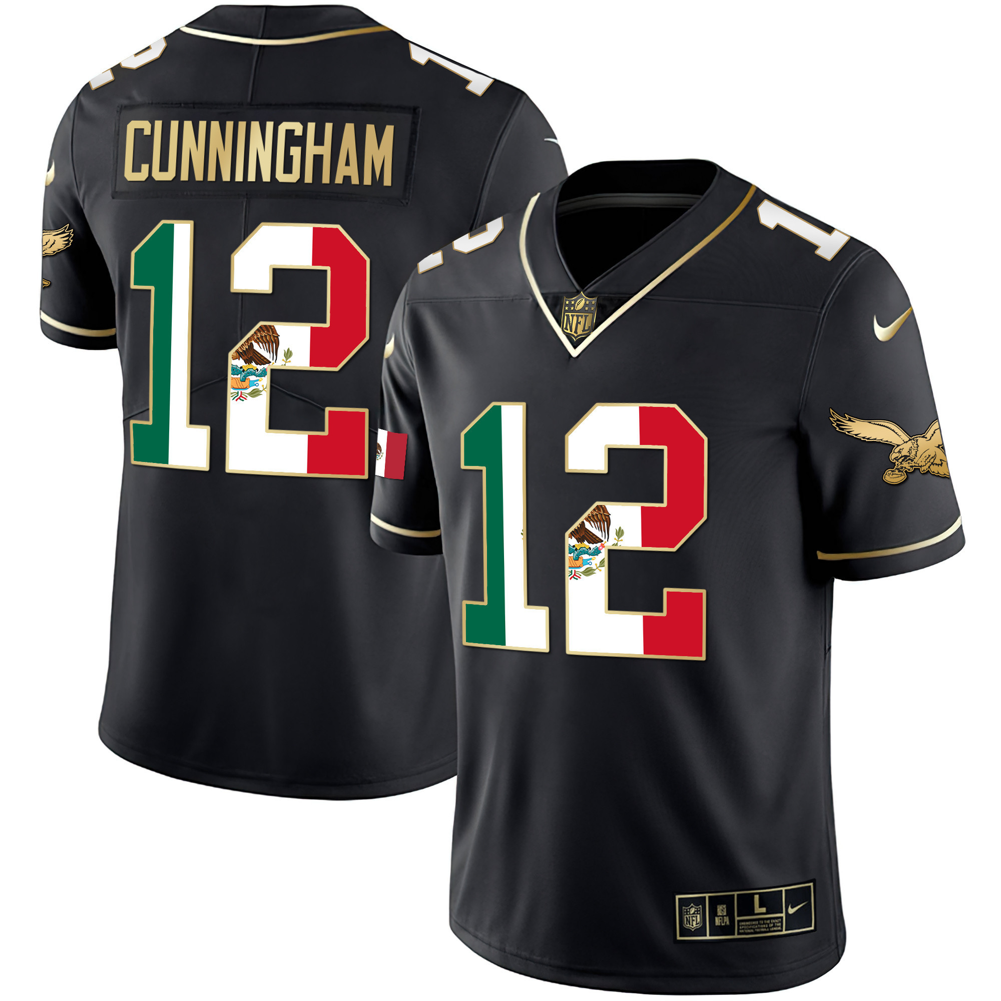 Randall Cunningham Men's Philadelphia Eagles Mexico Gold & Kelly Vapor Black Gold Jersey - All Stitched