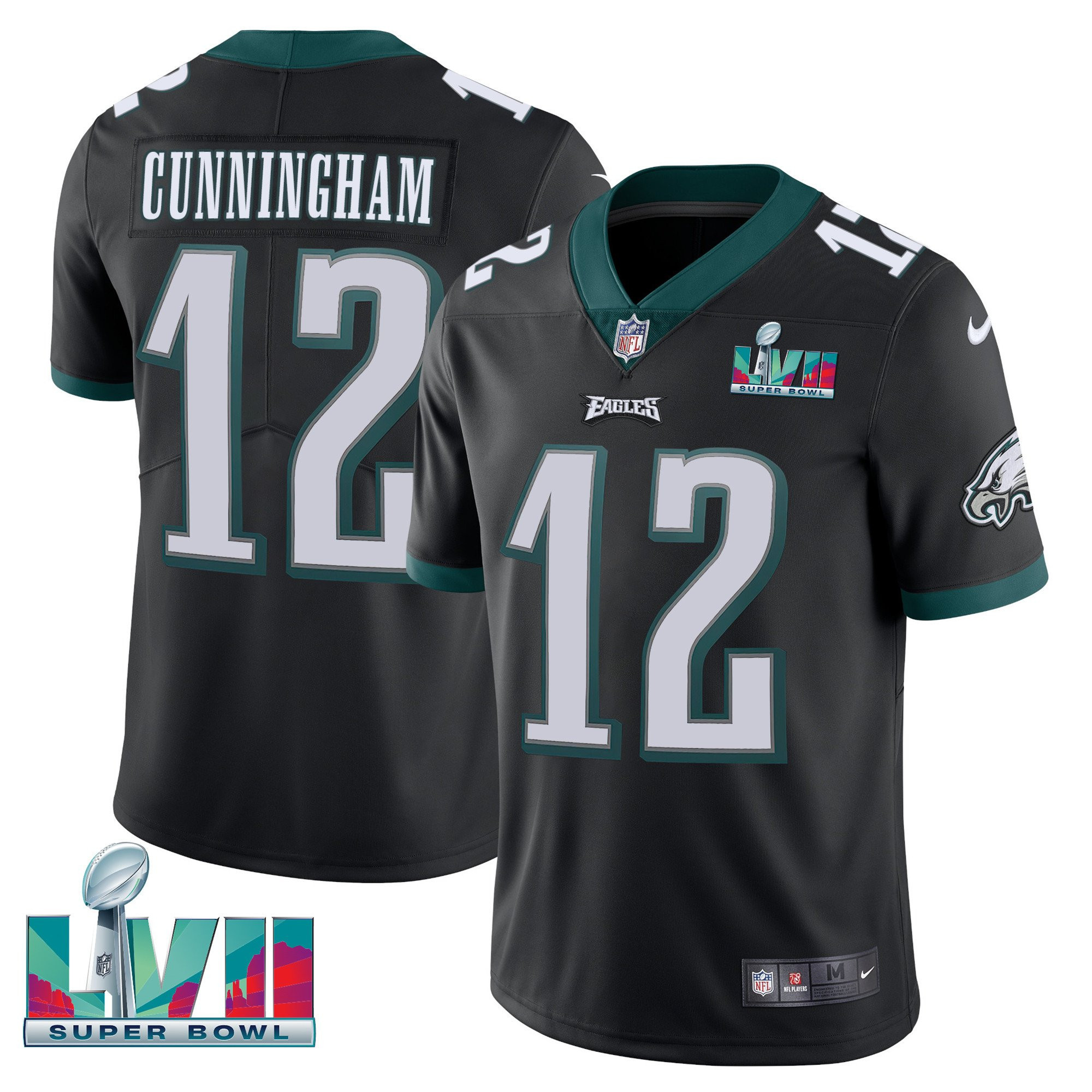 Randall Cunningham Men's Philadelphia Eagles Super Bowl Patch Vapor Black Jersey - All Stitched