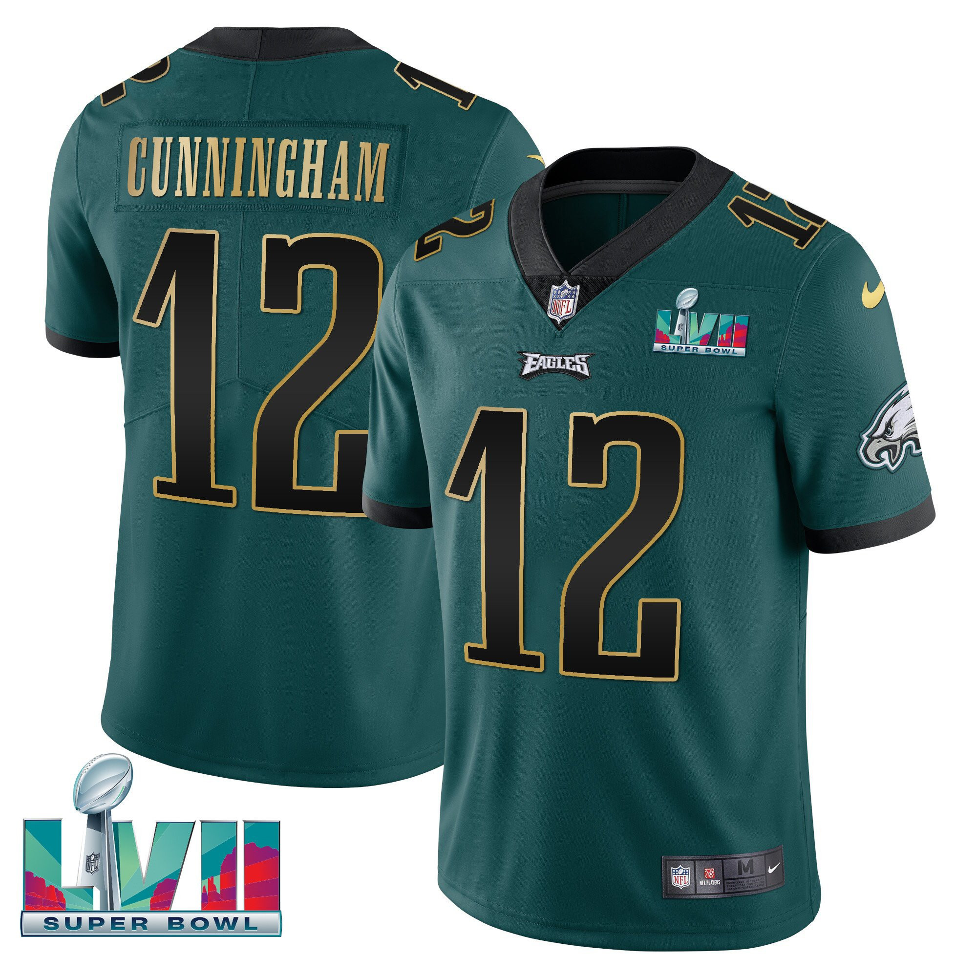 Randall Cunningham Men's Philadelphia Eagles Super Bowl Patch Vapor Green Gold Trim Jersey - All Stitched