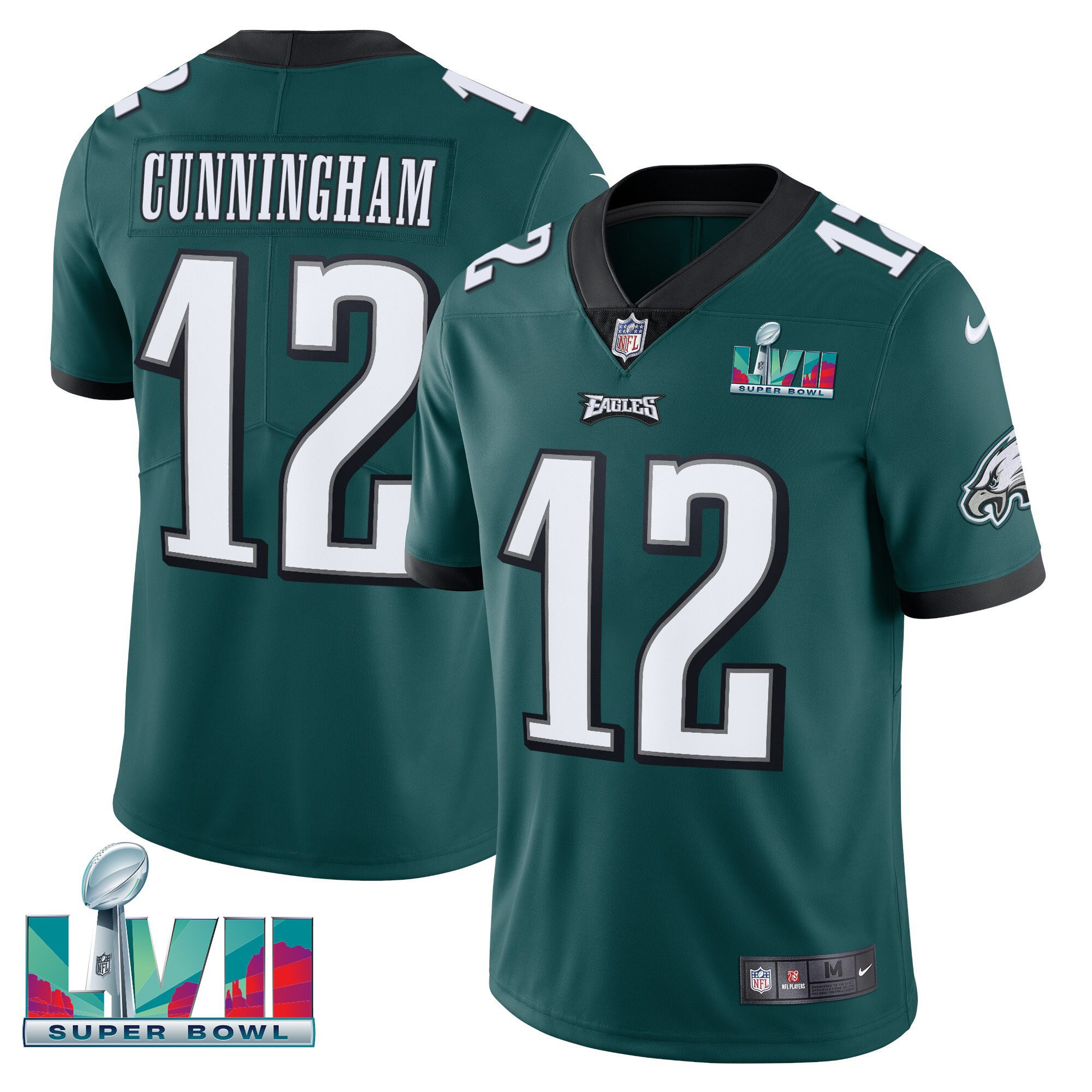 Randall Cunningham Men's Philadelphia Eagles Super Bowl Patch Vapor Midnight Green Jersey - All Stitched