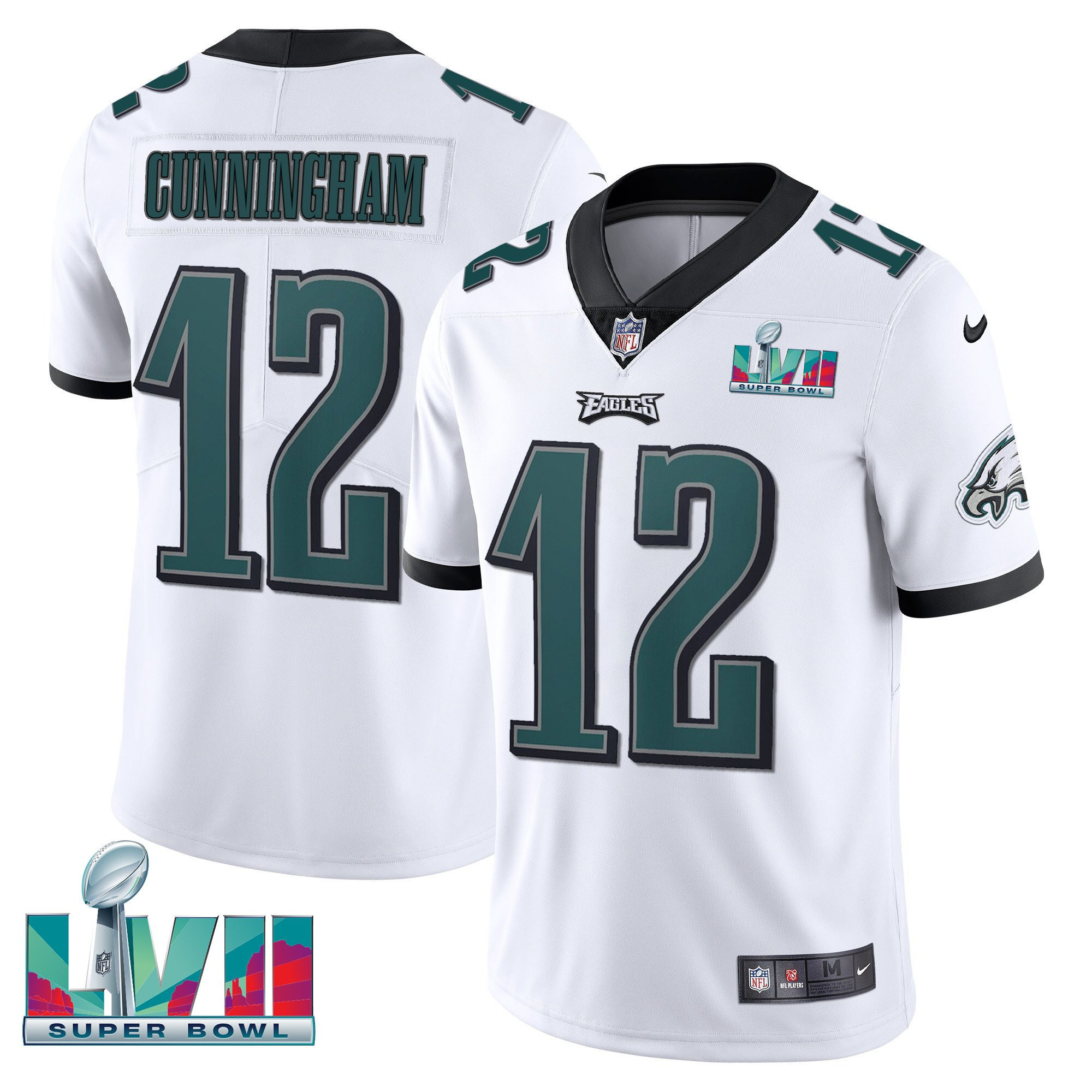 Randall Cunningham Men's Philadelphia Eagles Super Bowl Patch Vapor White Jersey - All Stitched