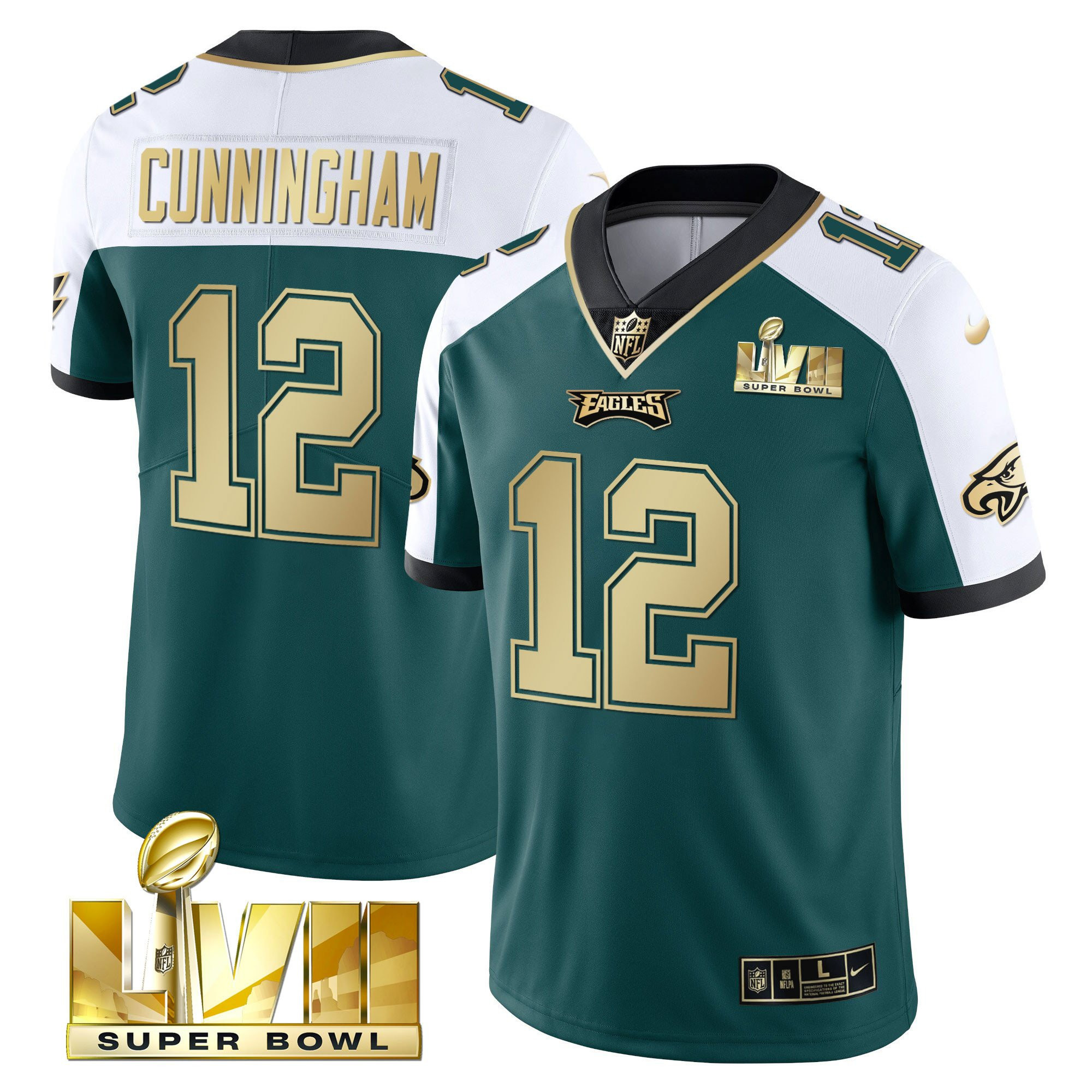 Randall Cunningham Men's Philadelphia Eagles Super Bowl Vapor Gold Alternate Green Jersey - All Stitched