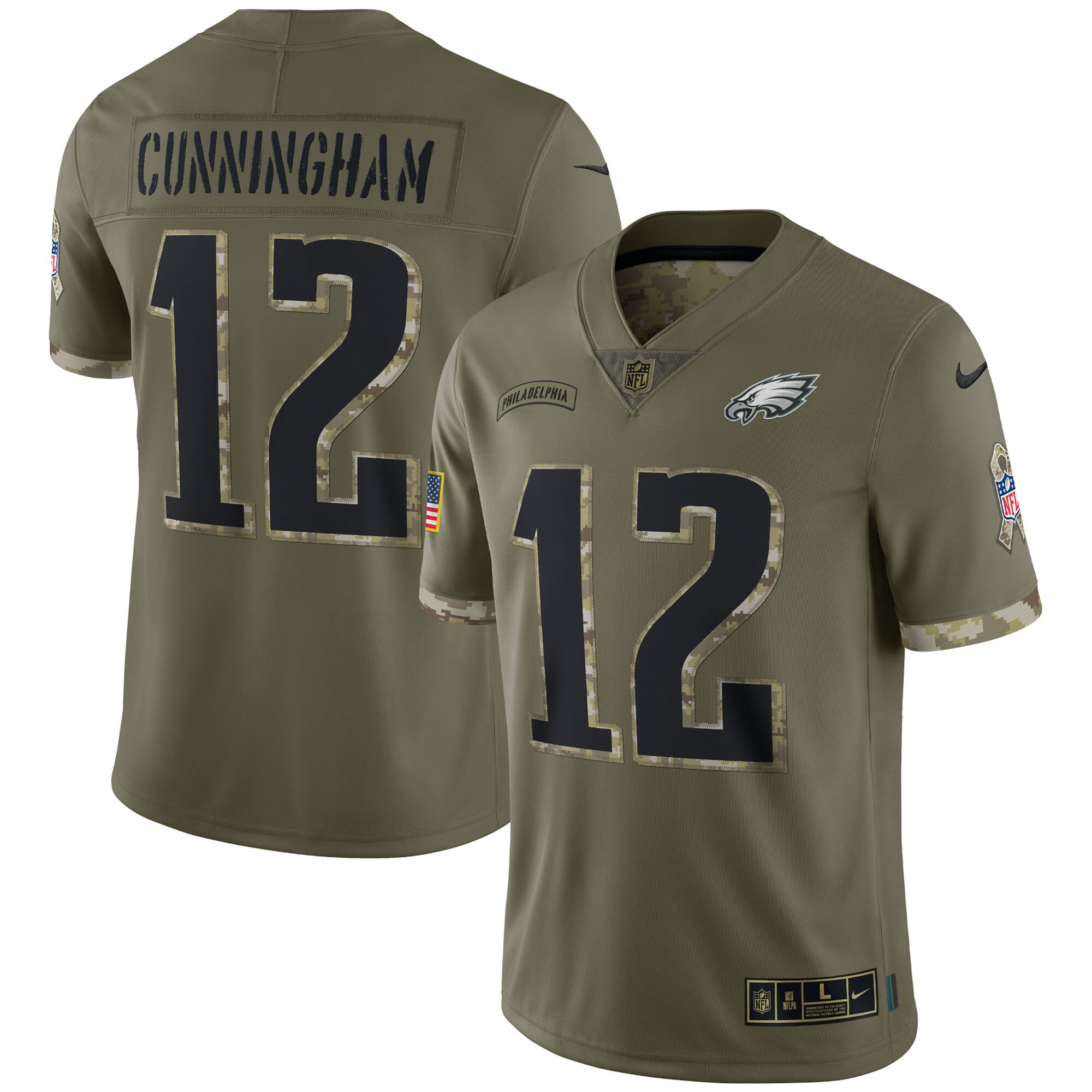 Randall Cunningham Philadelphia Eagles 2022 Salute To Service Retired Player Limited - Olive Jersey - All Stitched