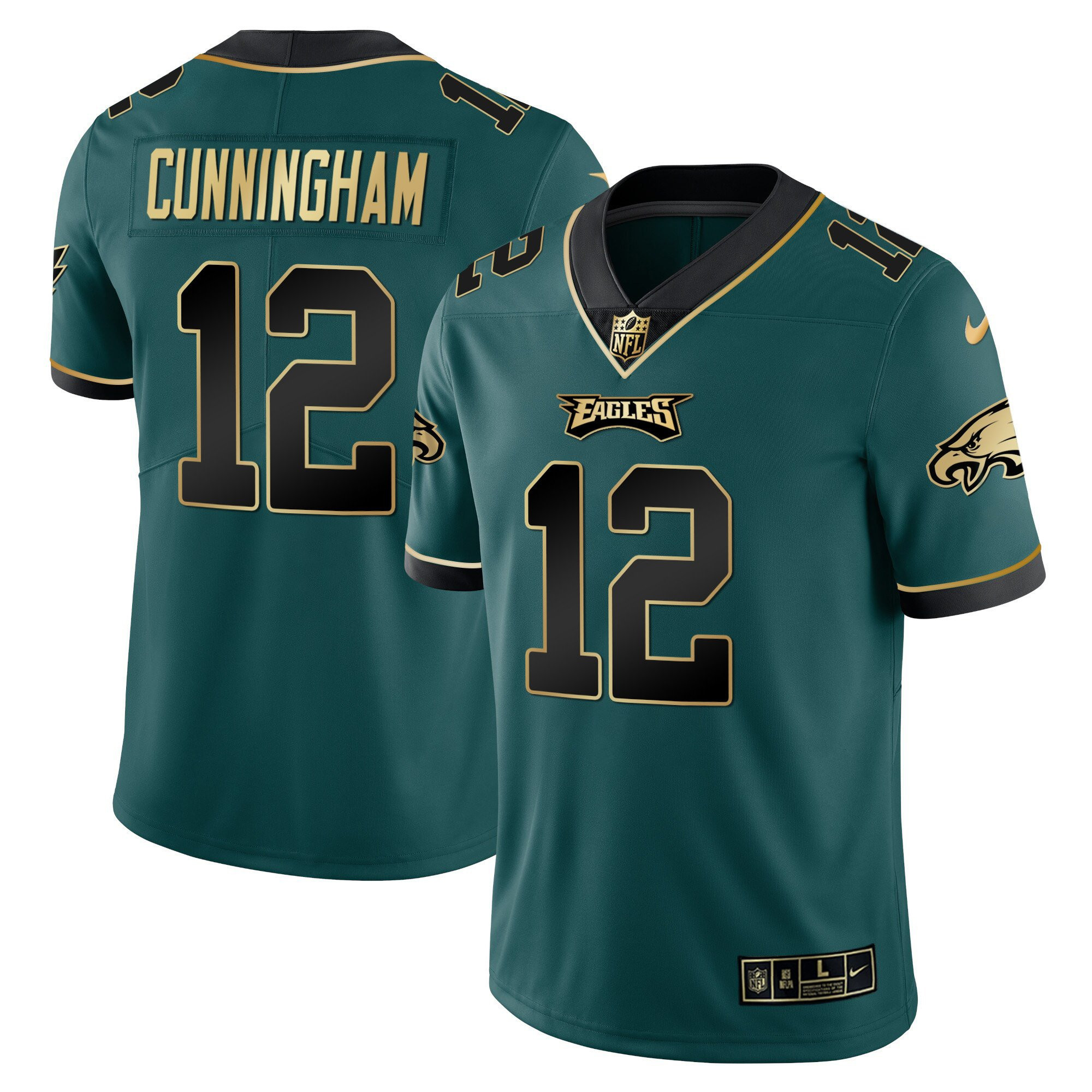 Randall Cunningham Philadelphia Eagles Vapor Black Midnight Green Gold Limited Jersey - All Stitched
