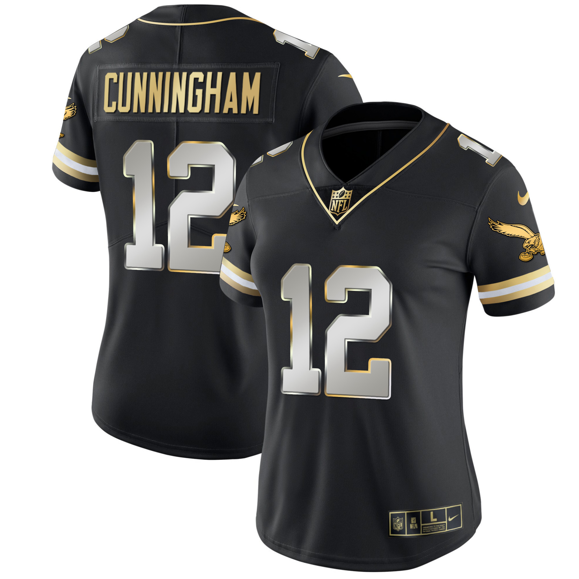 Randall Cunningham Women's Philadelphia Eagles Gold & Kelly Vapor Throwback Black Limited Jersey - All Stitched