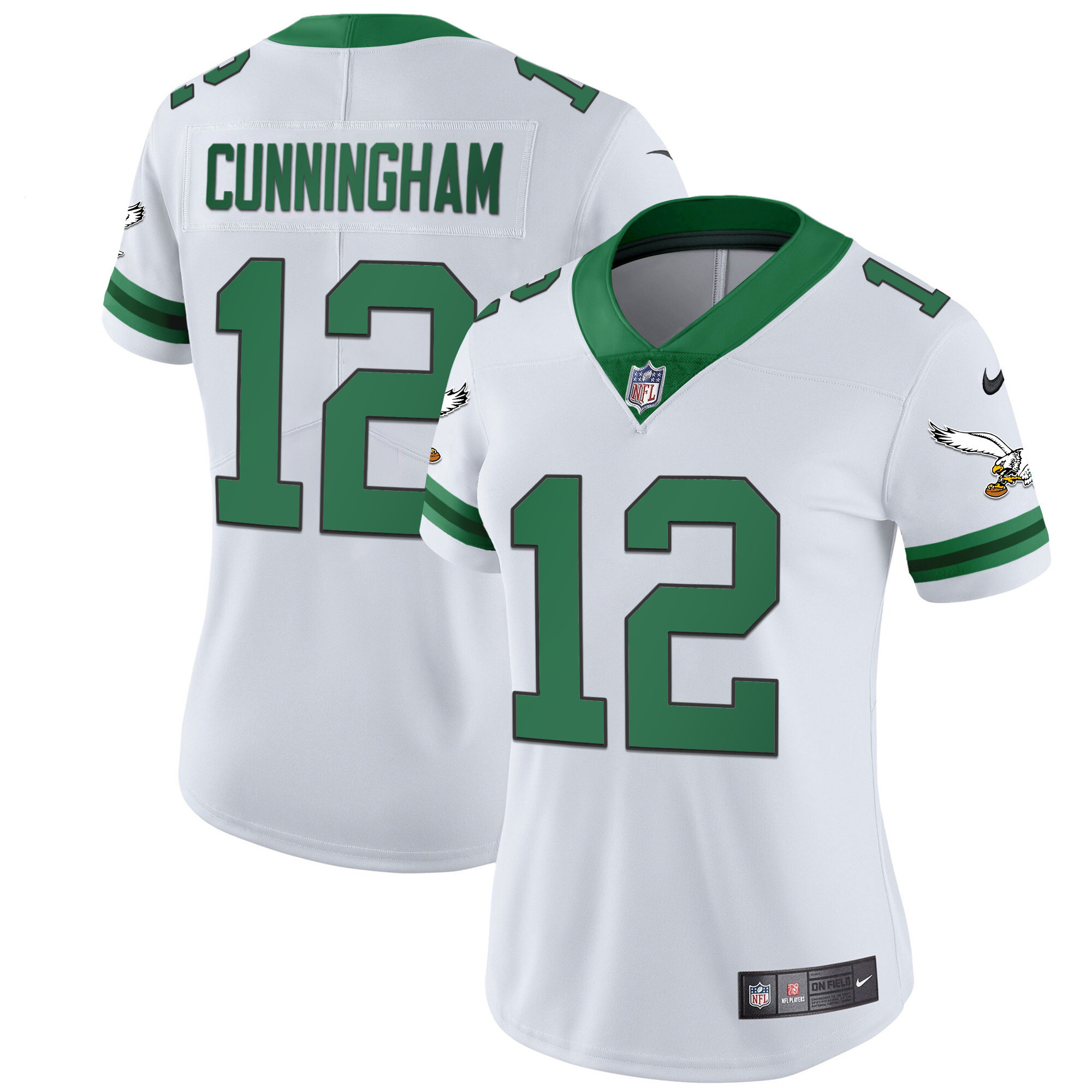 Randall Cunningham Women's Philadelphia Eagles Gold & Kelly Vapor Throwback Kelly White Jersey - All Stitched
