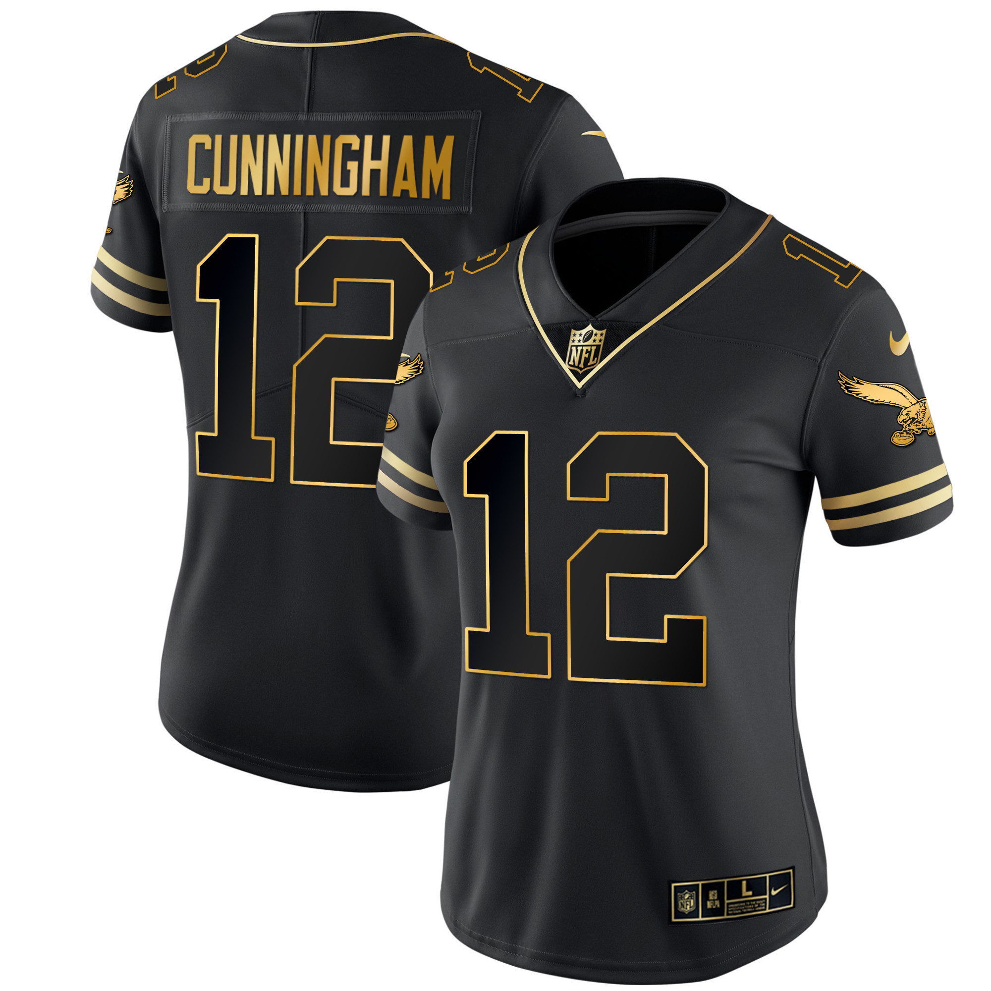 Randall Cunningham Women's Philadelphia Eagles Gold & Kelly Vapor V2 Black Gold Jersey - All Stitched
