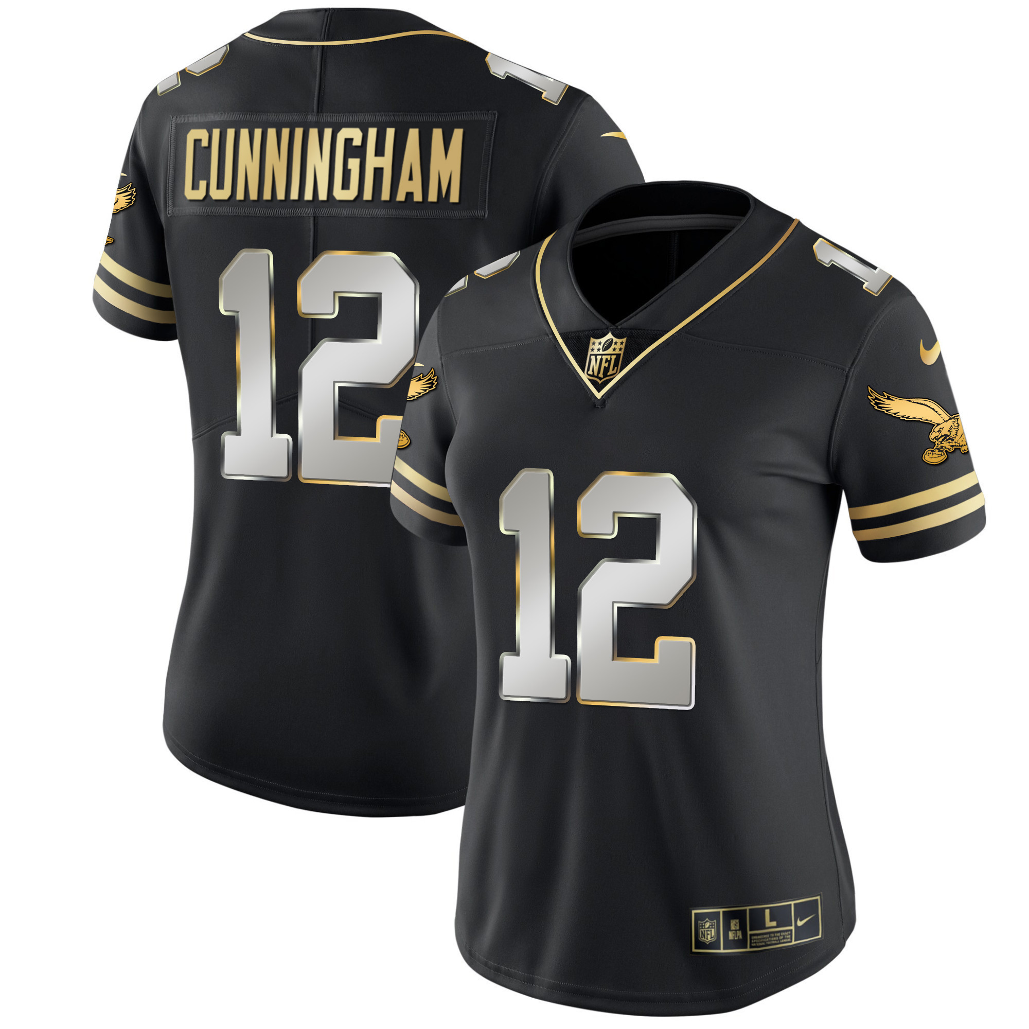 Randall Cunningham Women's Philadelphia Eagles Gold & Kelly Vapor V2 Black Limited Jersey - All Stitched