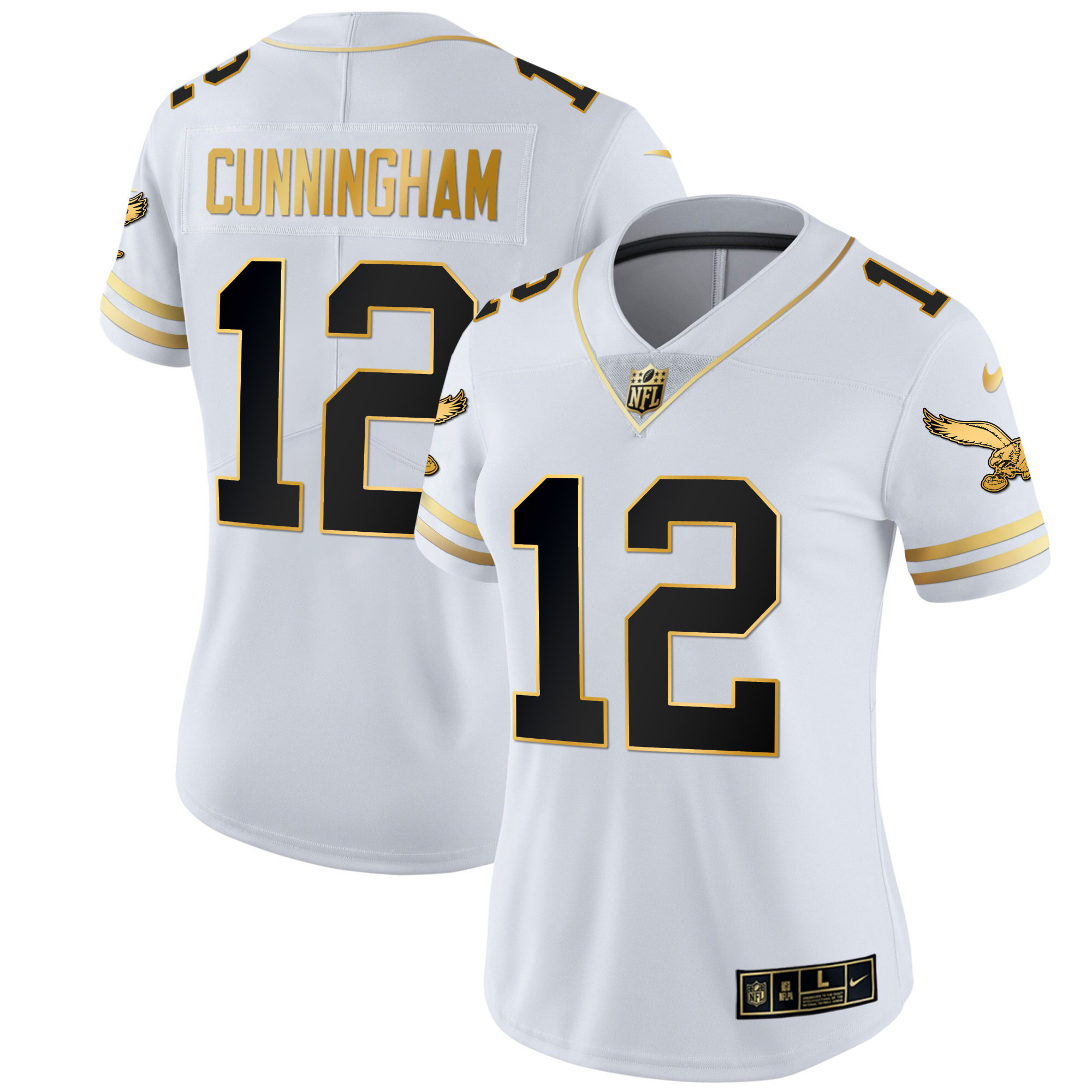 Randall Cunningham Women's Philadelphia Eagles Gold & Kelly Vapor V2 White Gold Jersey - All Stitched