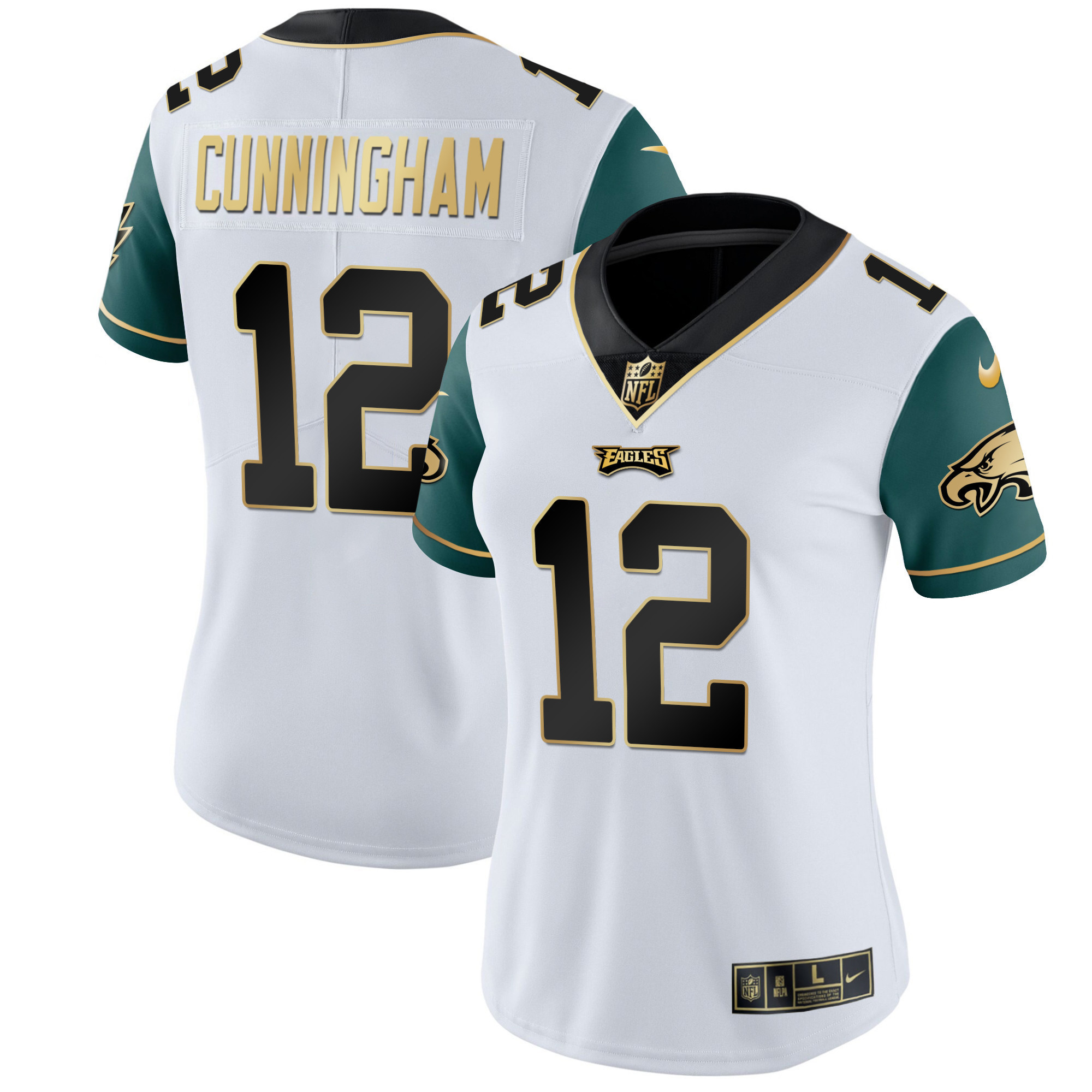 Randall Cunningham Women's Philadelphia Eagles Gold & Split Vapor Green Sleeves Jersey - All Stitched