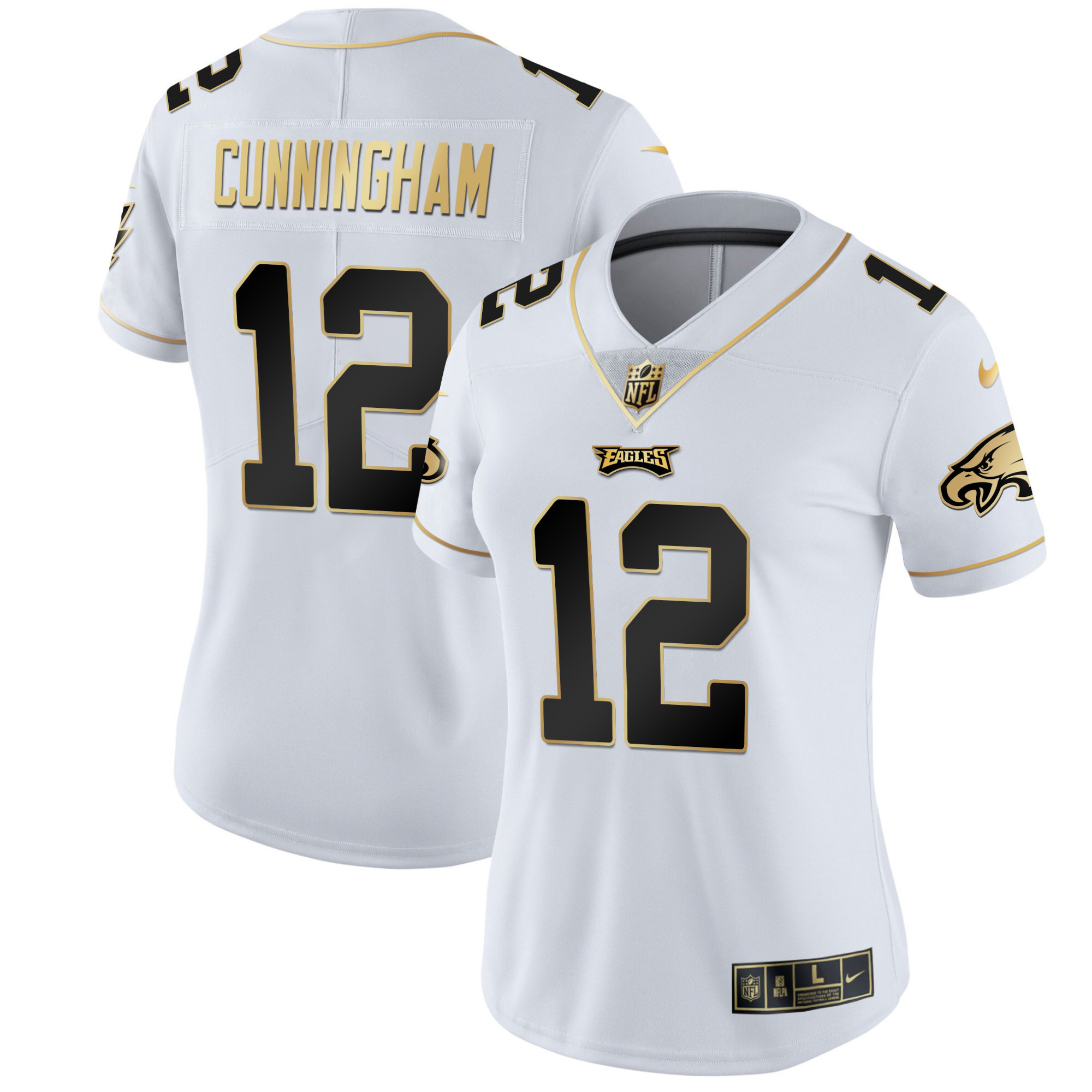 Randall Cunningham Women's Philadelphia Eagles Gold & Split Vapor White Gold Jersey - All Stitched