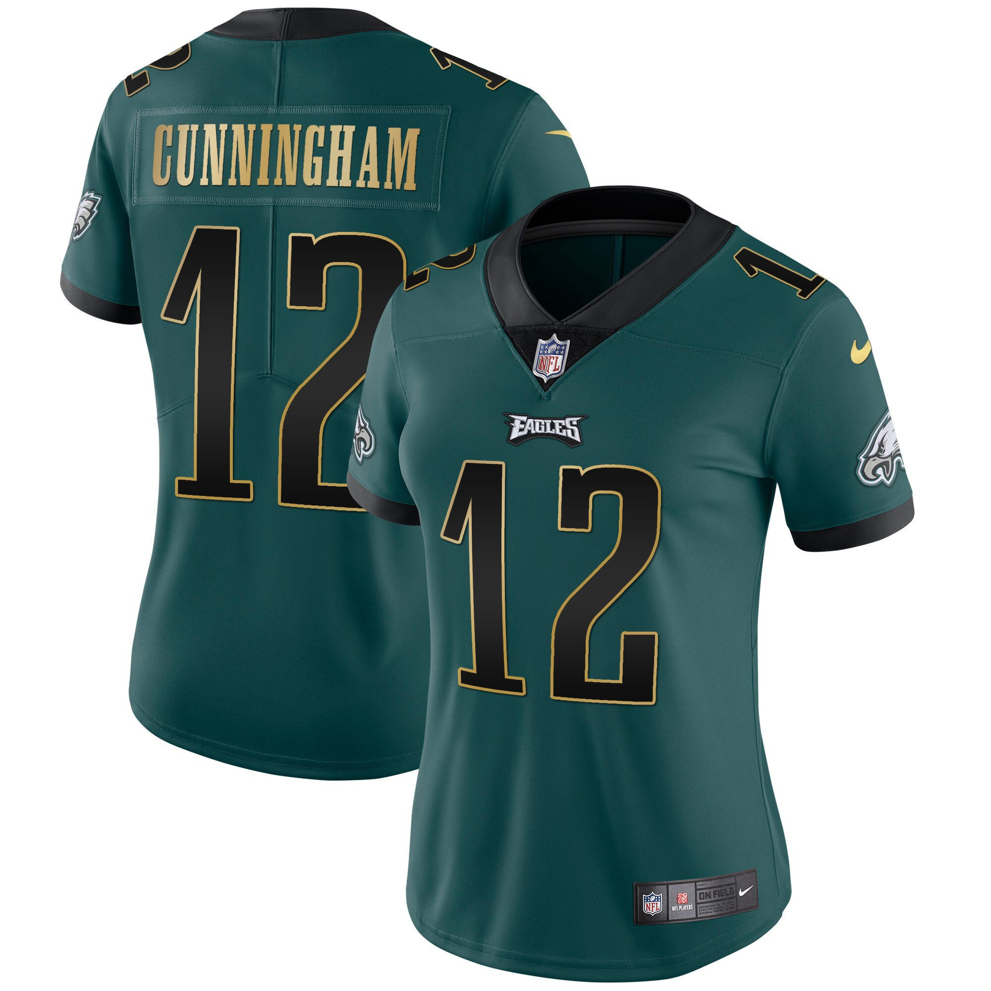 Randall Cunningham Women's Philadelphia Eagles Gold Trim Vapor Player Green Gold Trim Jersey - All Stitched