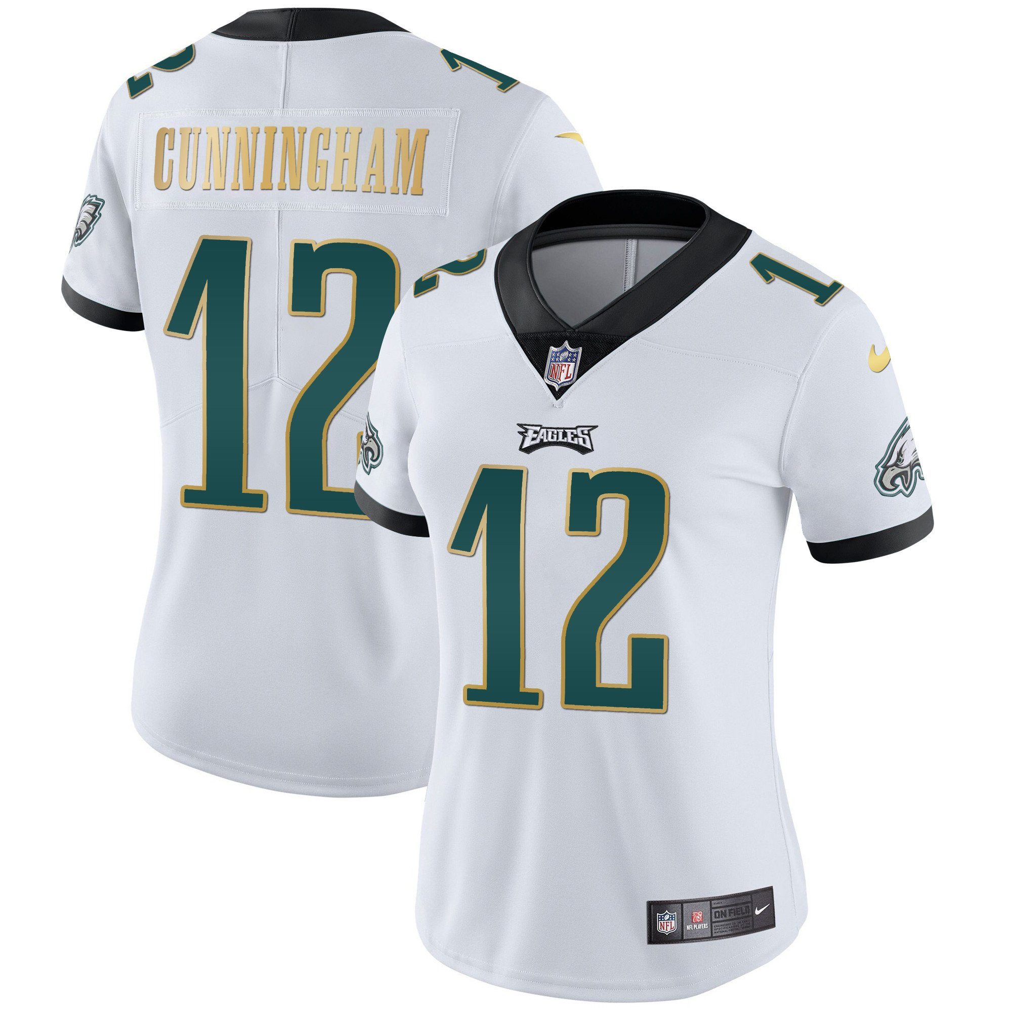 Randall Cunningham Women's Philadelphia Eagles Gold Trim Vapor Player White Gold Trim Jersey - All Stitched
