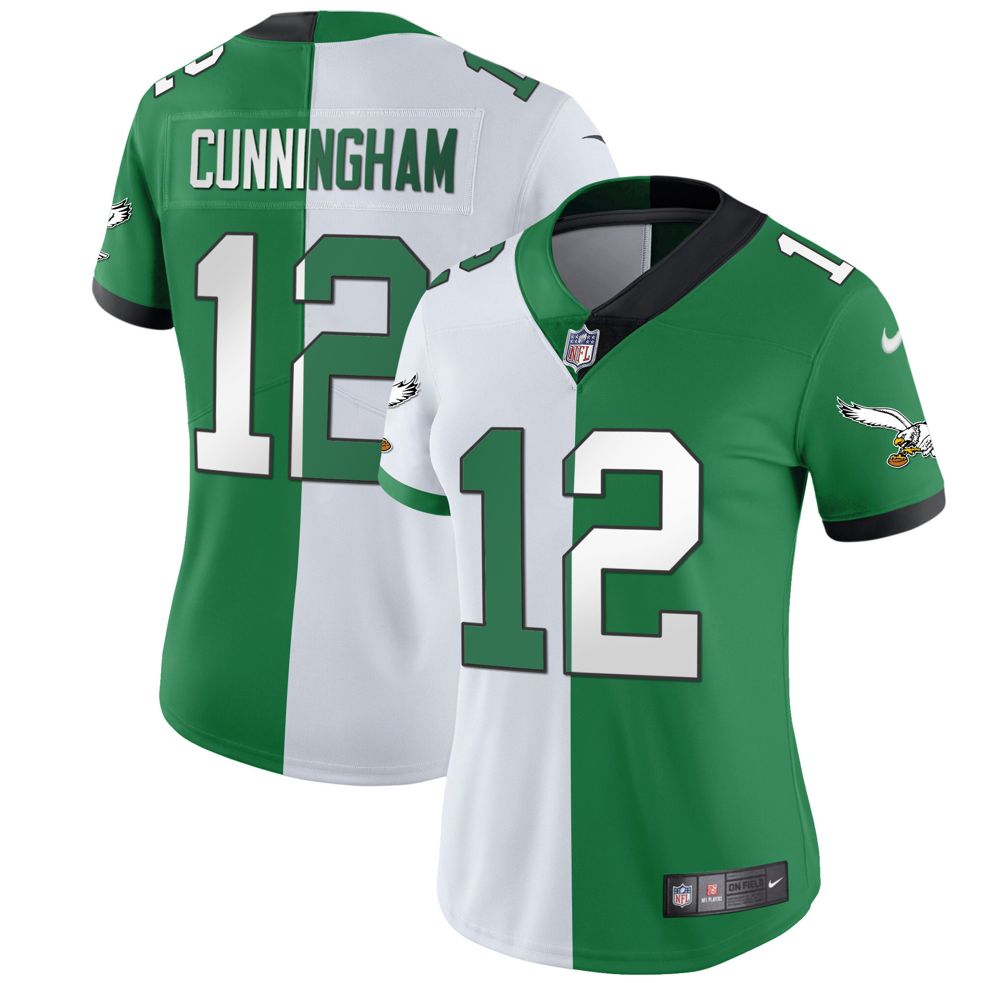 Randall Cunningham Women's Philadelphia Eagles Kelly Green Gold Split Jersey - All Stitched