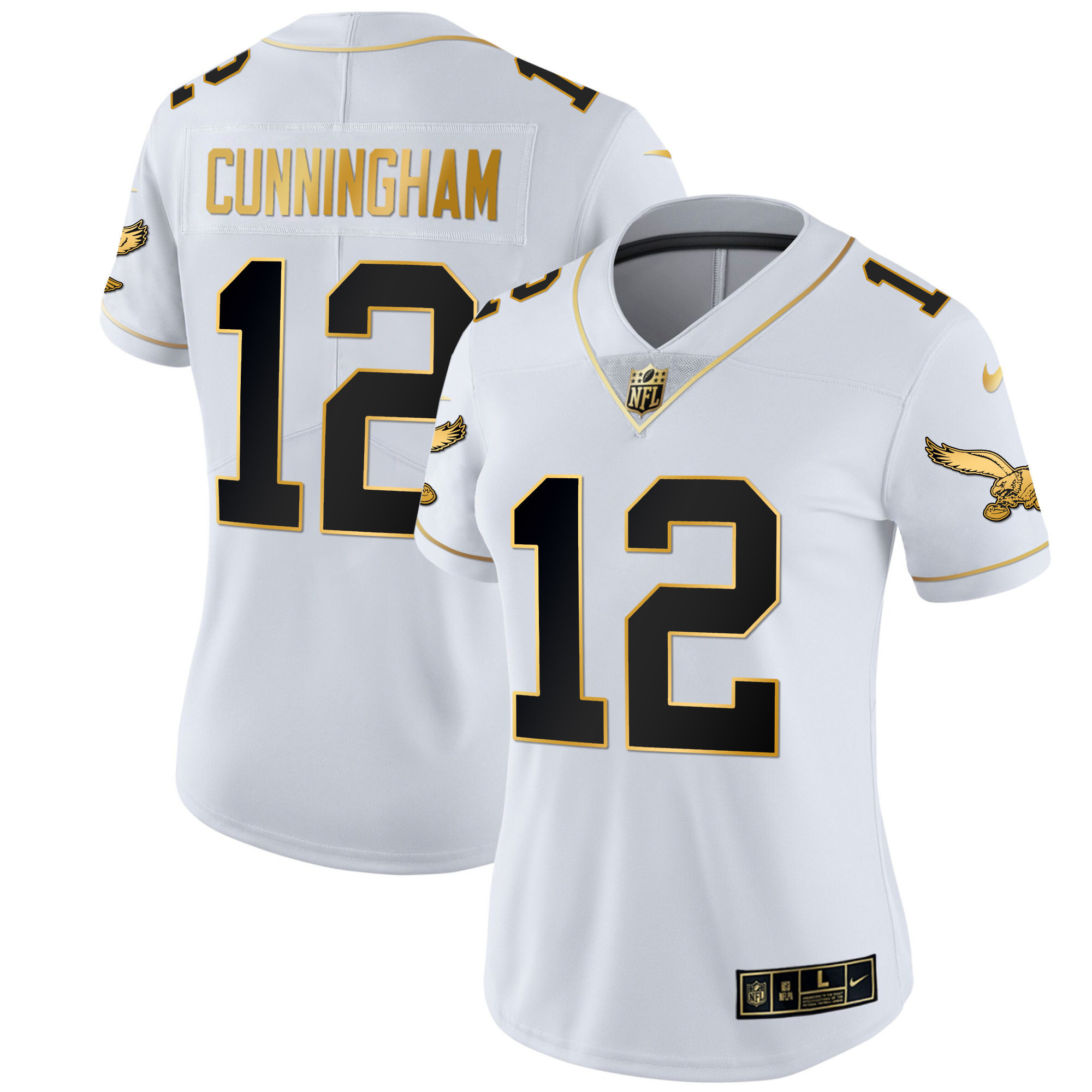Randall Cunningham Women's Philadelphia Eagles Kelly Green Gold White Gold Jersey - All Stitched