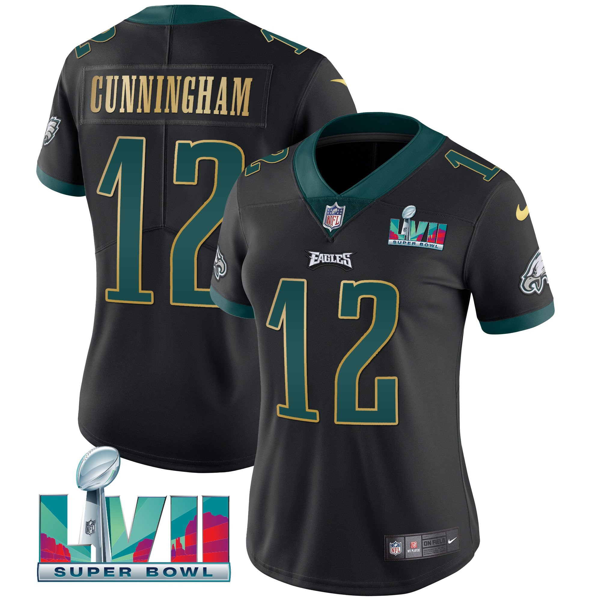 Randall Cunningham Women's Philadelphia Eagles Super Bowl LVII Gold Trim Black Gold Trim Jersey - All Stitched