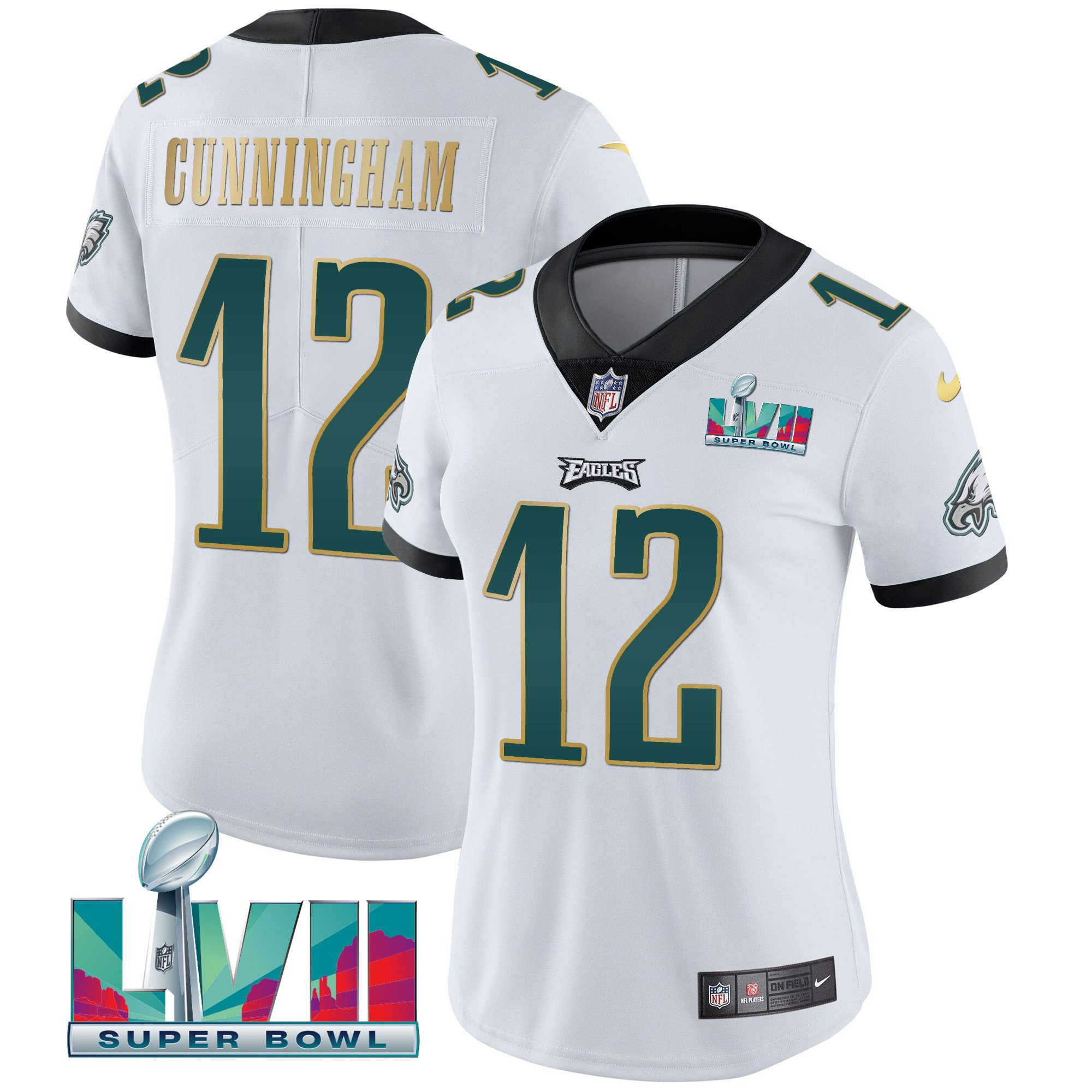 Randall Cunningham Women's Philadelphia Eagles Super Bowl LVII Gold Trim White Gold Trim Jersey - All Stitched