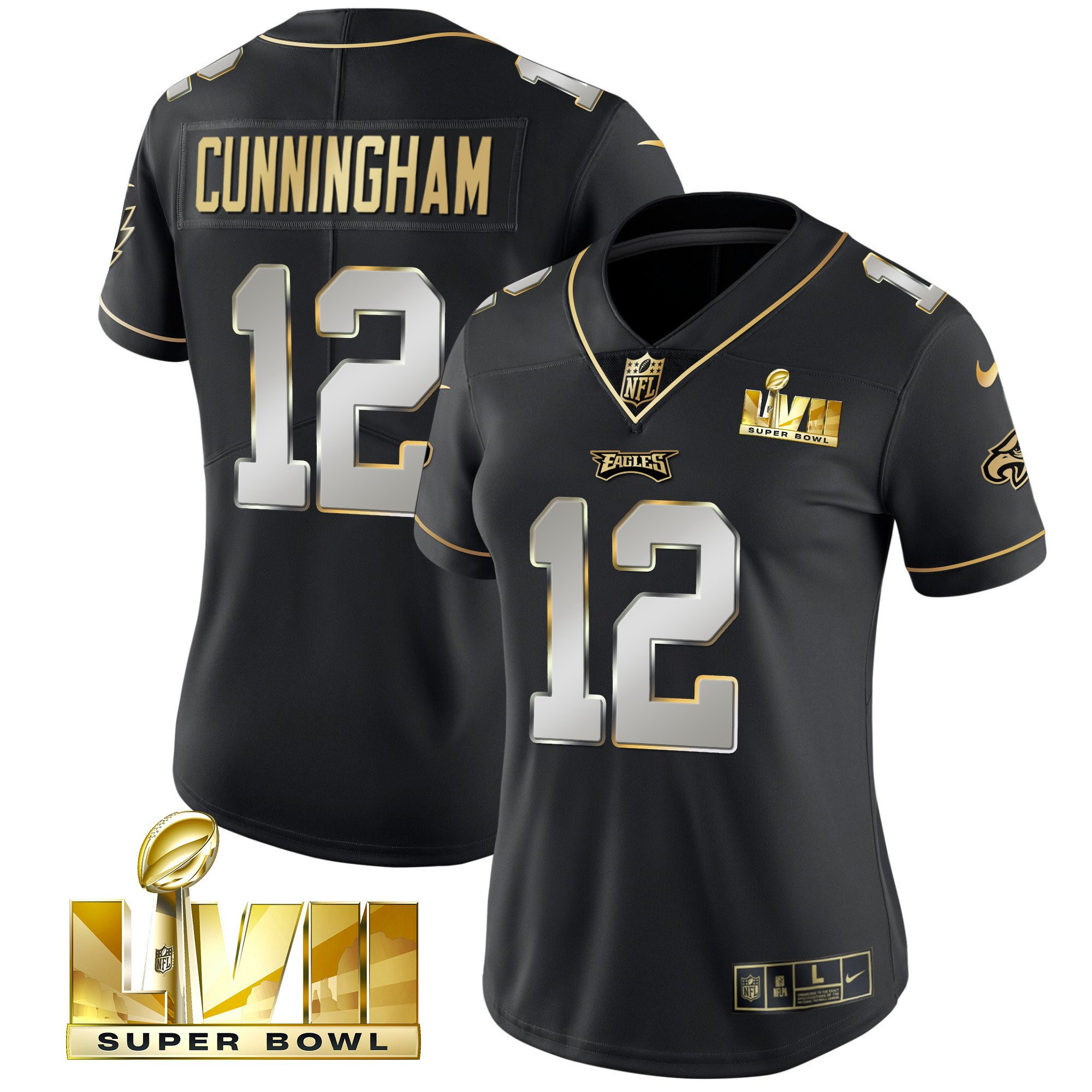 Randall Cunningham Women's Philadelphia Eagles Super Bowl LVII Gold Vapor Black Limited Jersey - All Stitched