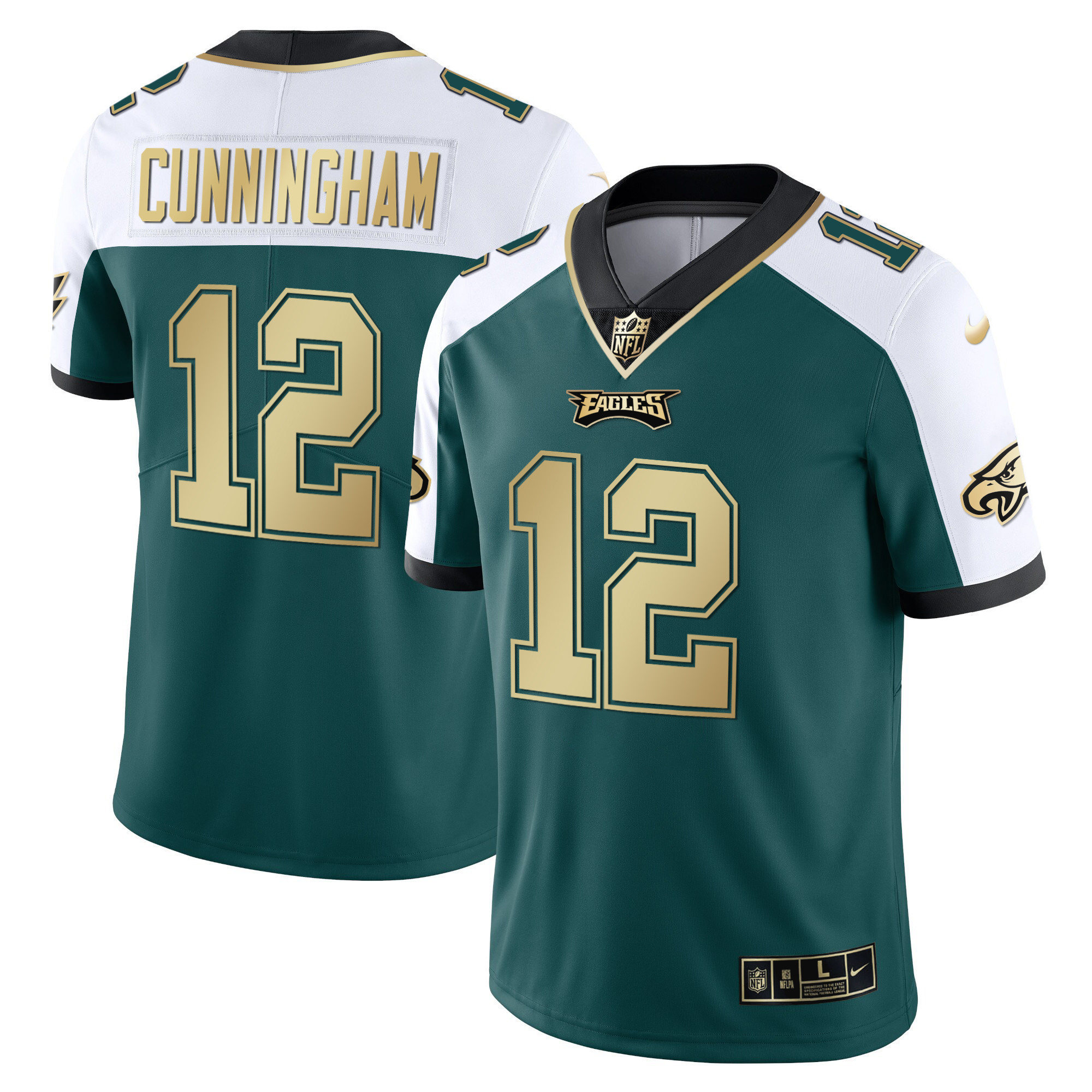 Randall Cunningham Youth's Philadelphia Eagles Gold & Split Vapor Alternate Green Jersey - All Stitched