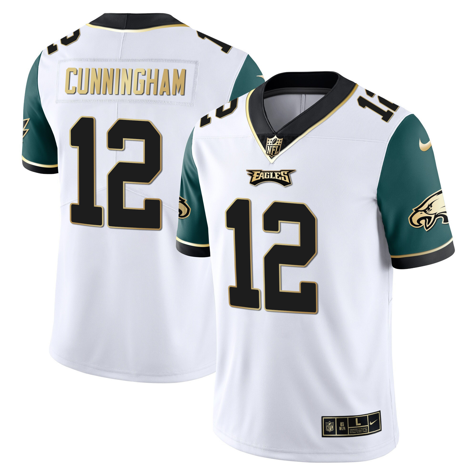 Randall Cunningham Youth's Philadelphia Eagles Gold & Split Vapor Midnight Green Sleeves Jersey - All Stitched