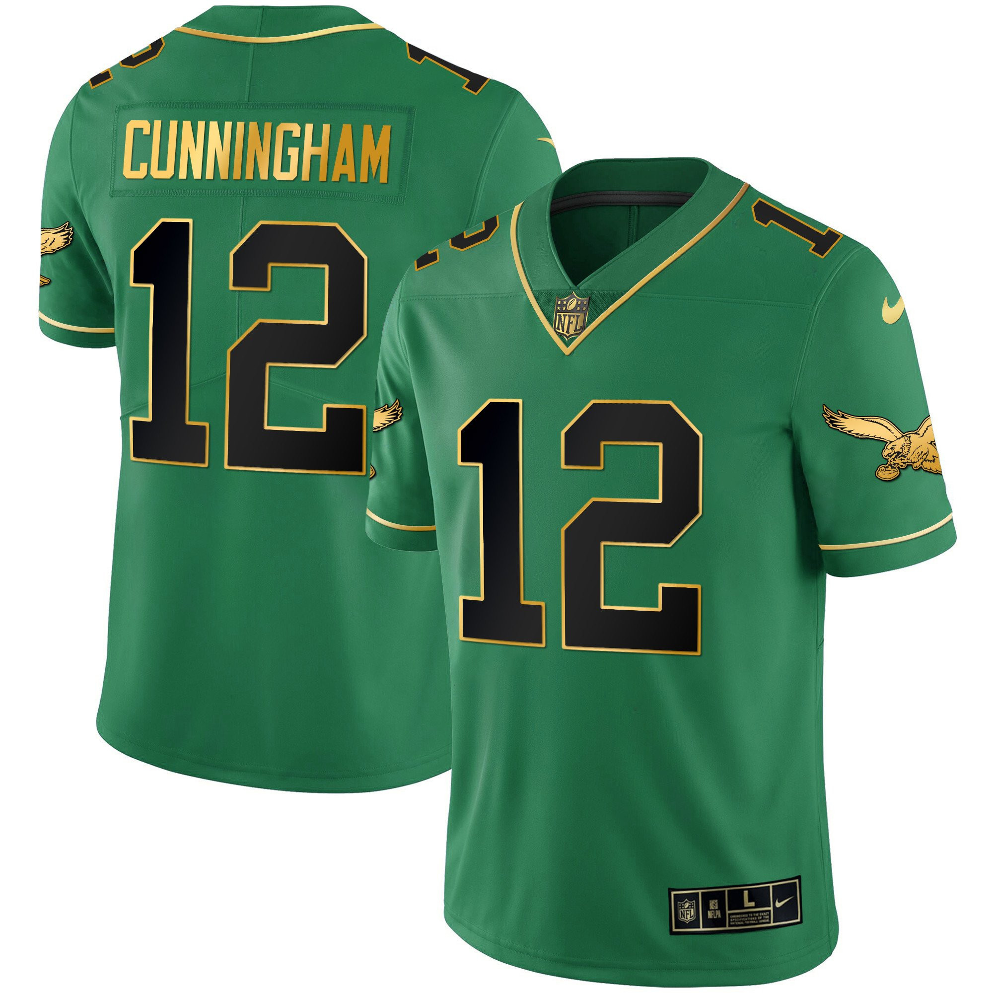 Randall Cunningham Youth's Philadelphia Eagles Kelly Green Gold Black Kelly Jersey - All Stitched