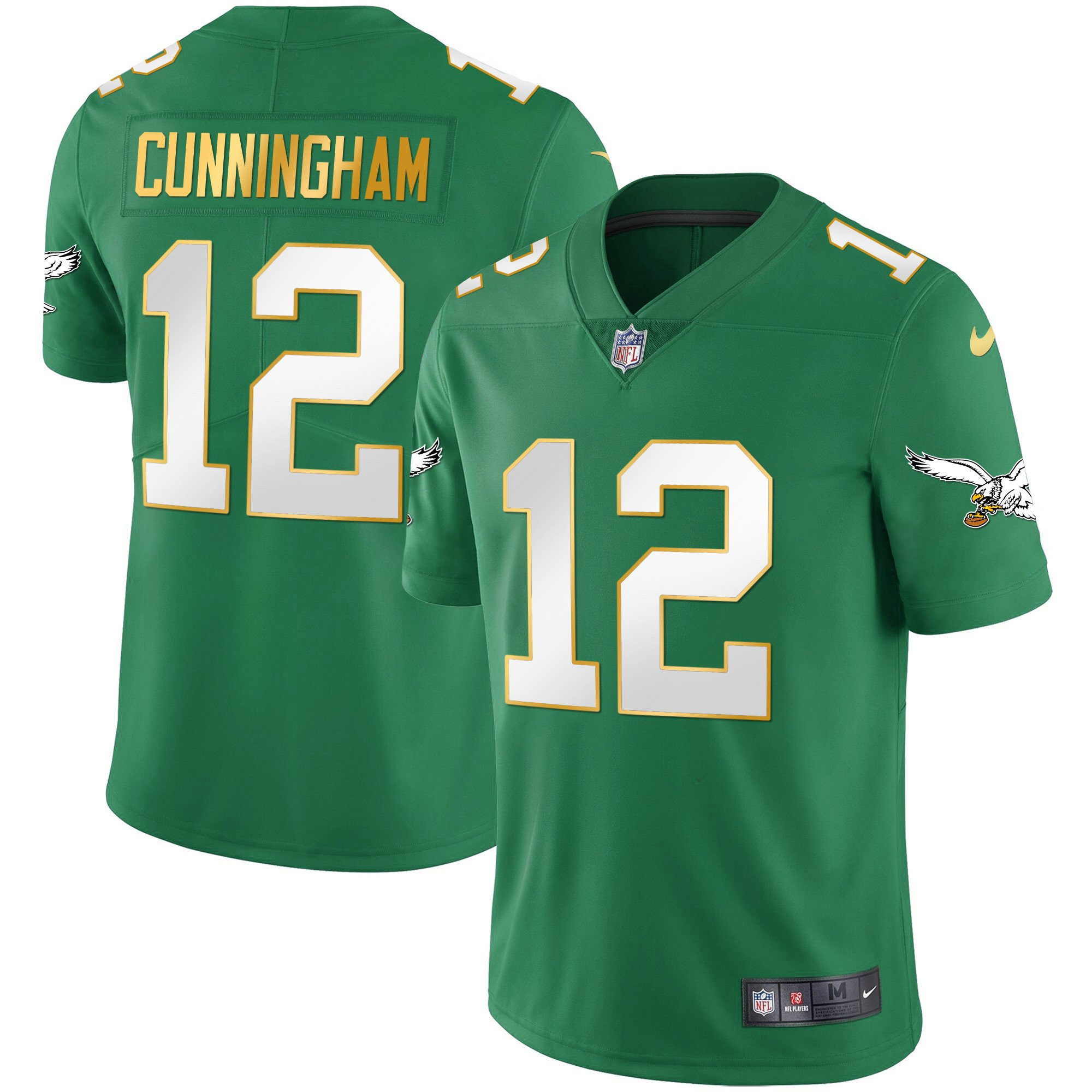 Randall Cunningham Youth's Philadelphia Eagles Kelly Green Gold Gold Trim Jersey - All Stitched