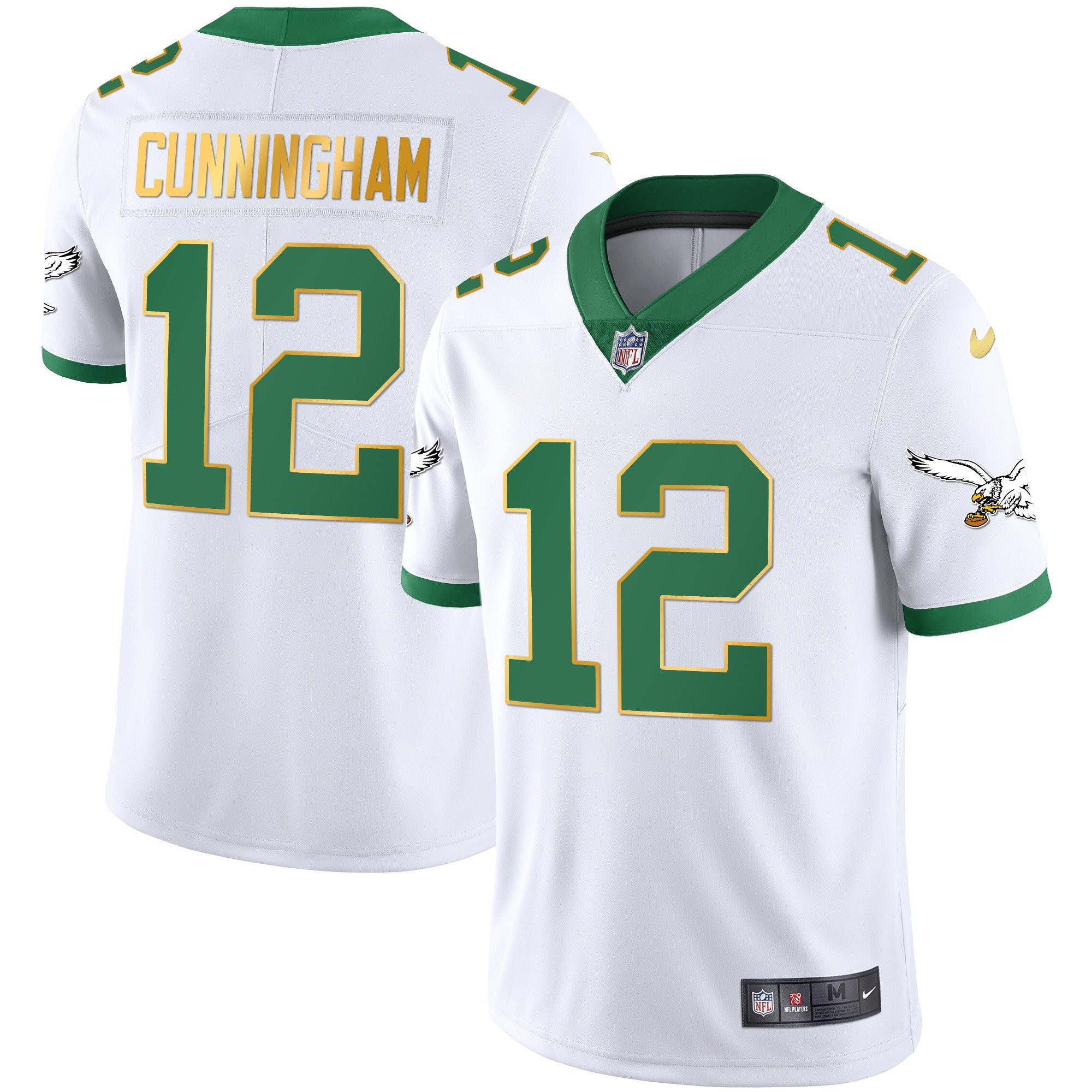 Randall Cunningham Youth's Philadelphia Eagles Kelly Green Gold White Gold Trim Jersey - All Stitched