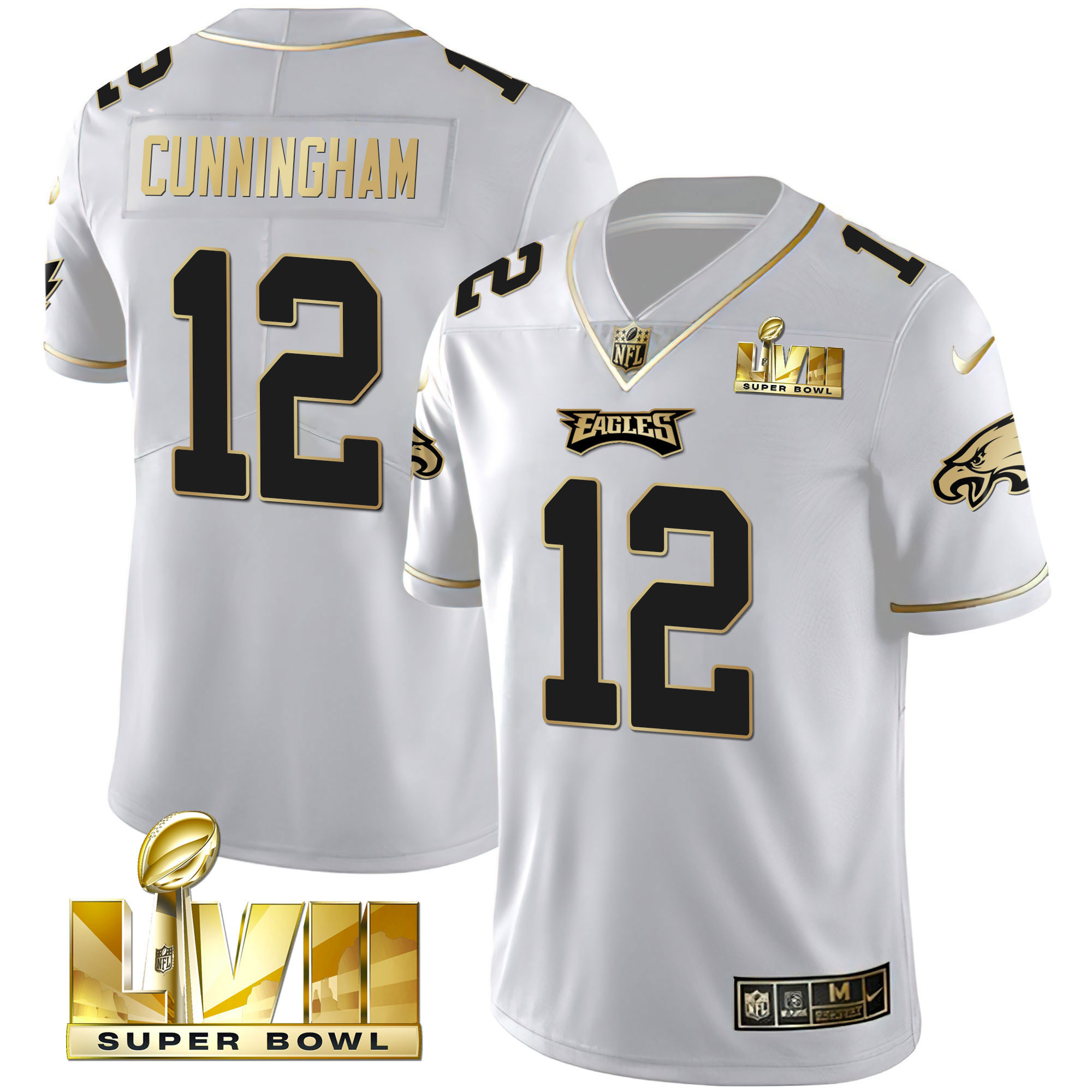 Randall Cunningham Youth's Philadelphia Eagles Super Bowl Vapor Gold White Gold Jersey - All Stitched