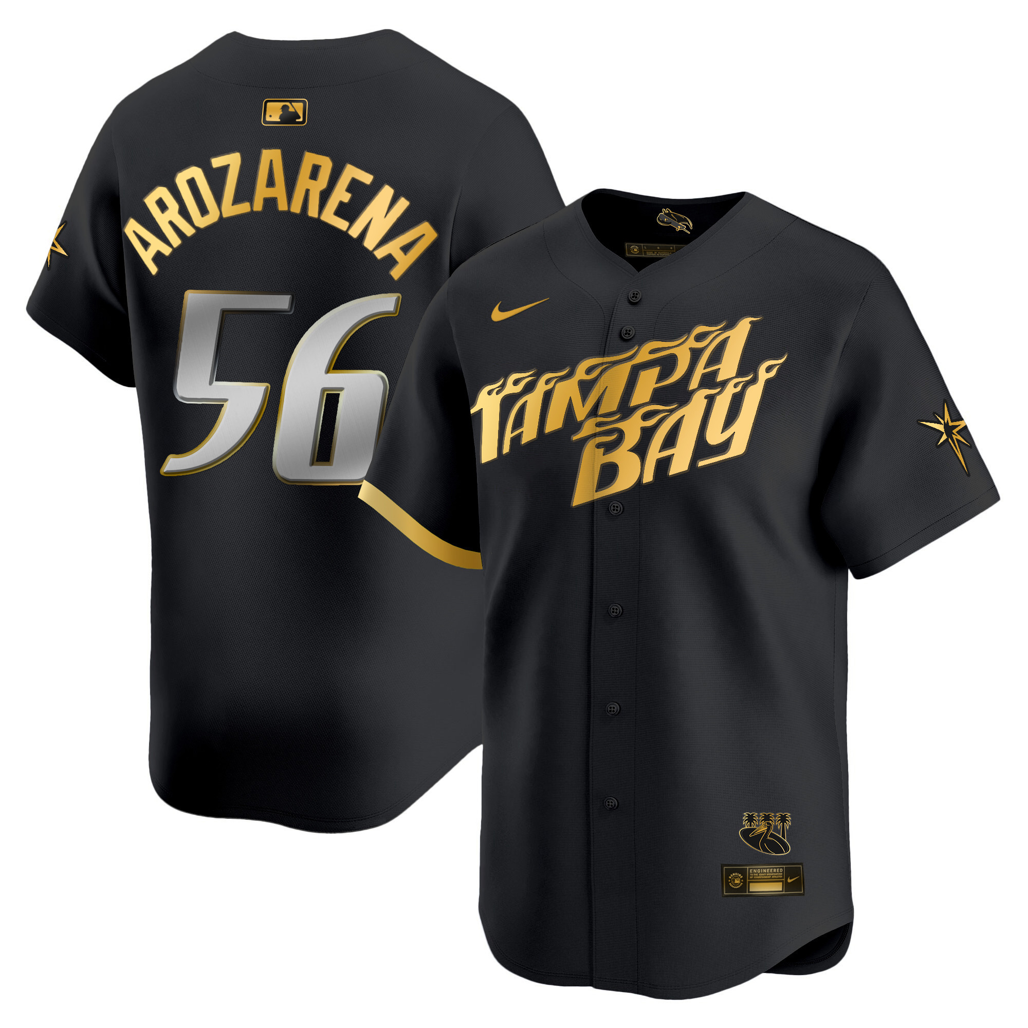 Randy Arozarena Men's Tampa Bay Rays 2024 City Connect Vapor Premier Limited - Charcoal Black Gold Jersey - All Stitched